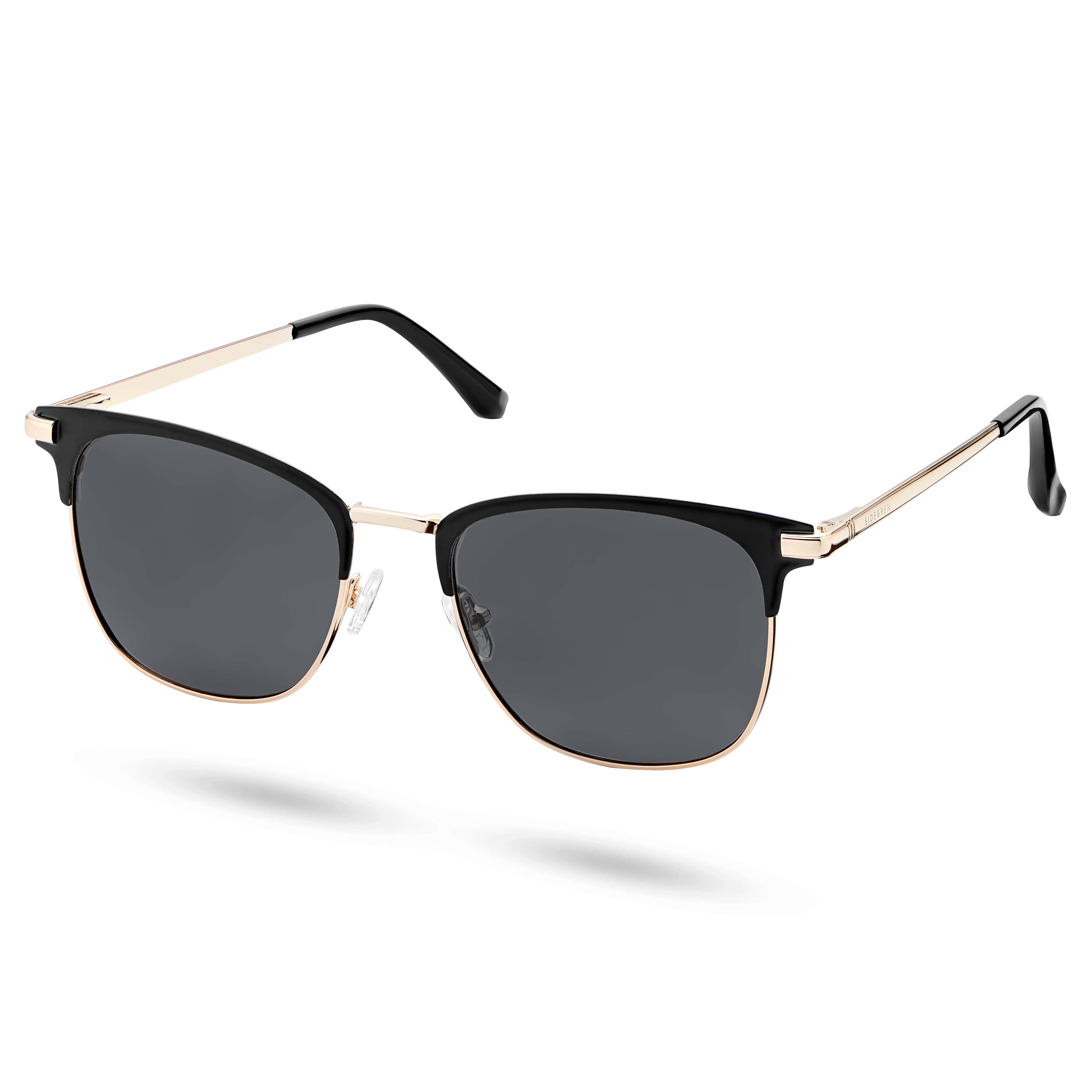 Black & Gold-tone Browline Polarised Sunglasses