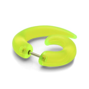 Satago | Orecchino a bottone finto plug dilatatore a spirale in acciaio inossidabile e acrilico verde neon