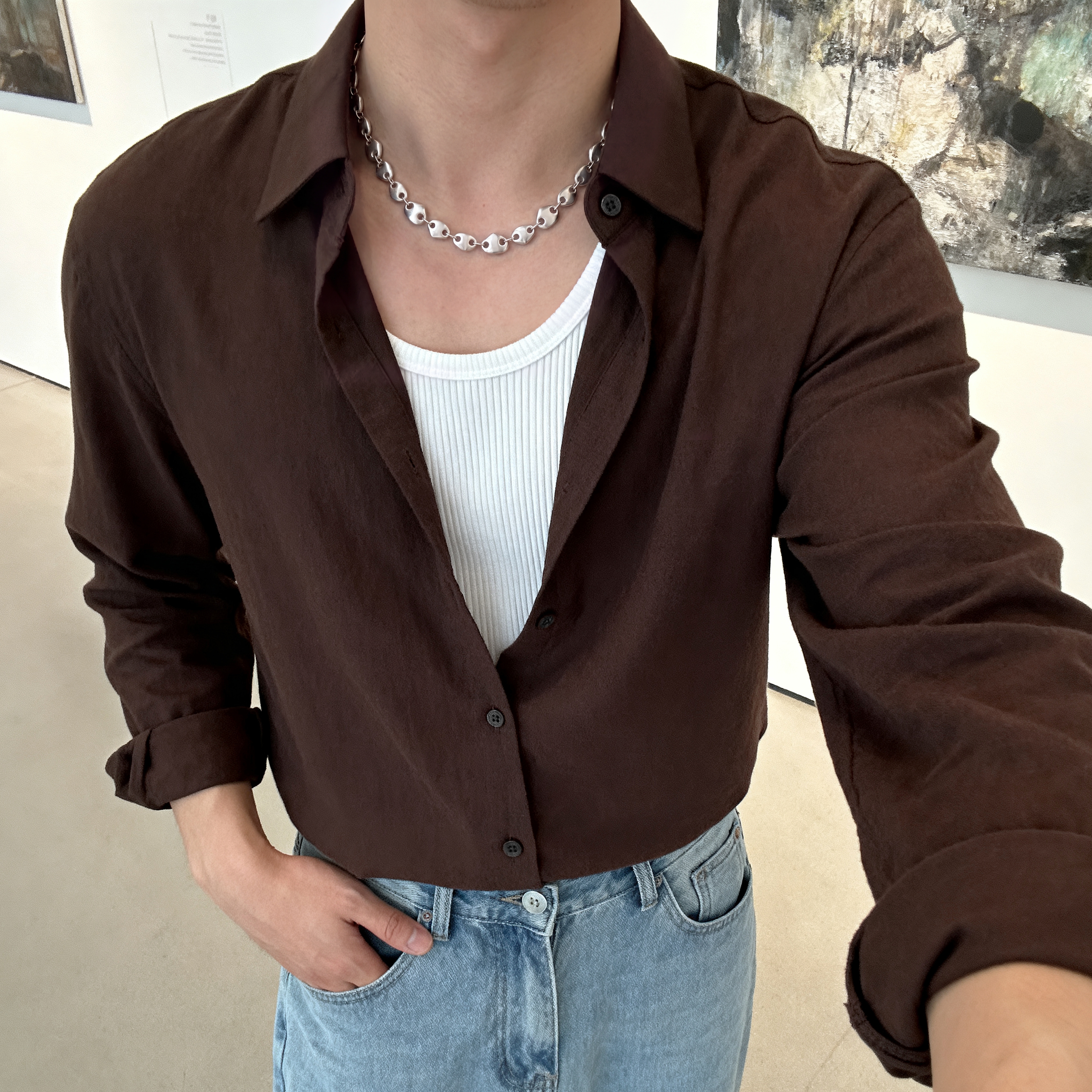 Organic | Collier Cobble en acier inoxydable plaqué argent - 5