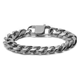 14mm Silver-Tone Stainless Steel Curb Chain Bracelet