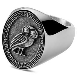 Silver-Tone Stainless Steel Owl Of Athena Signet Ring