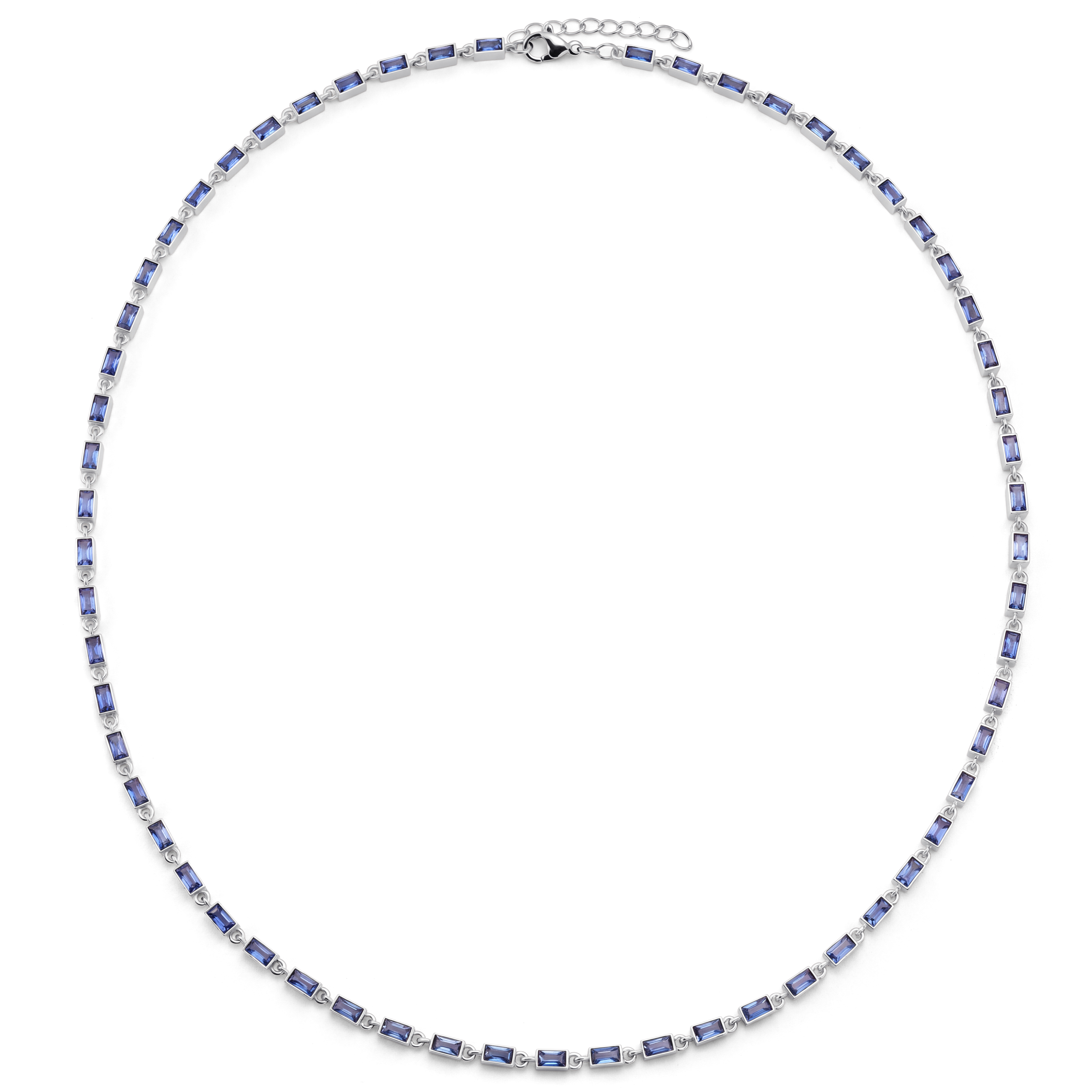 Facet | Silvertonat halsband med safirblå kristallglasstenar - 2