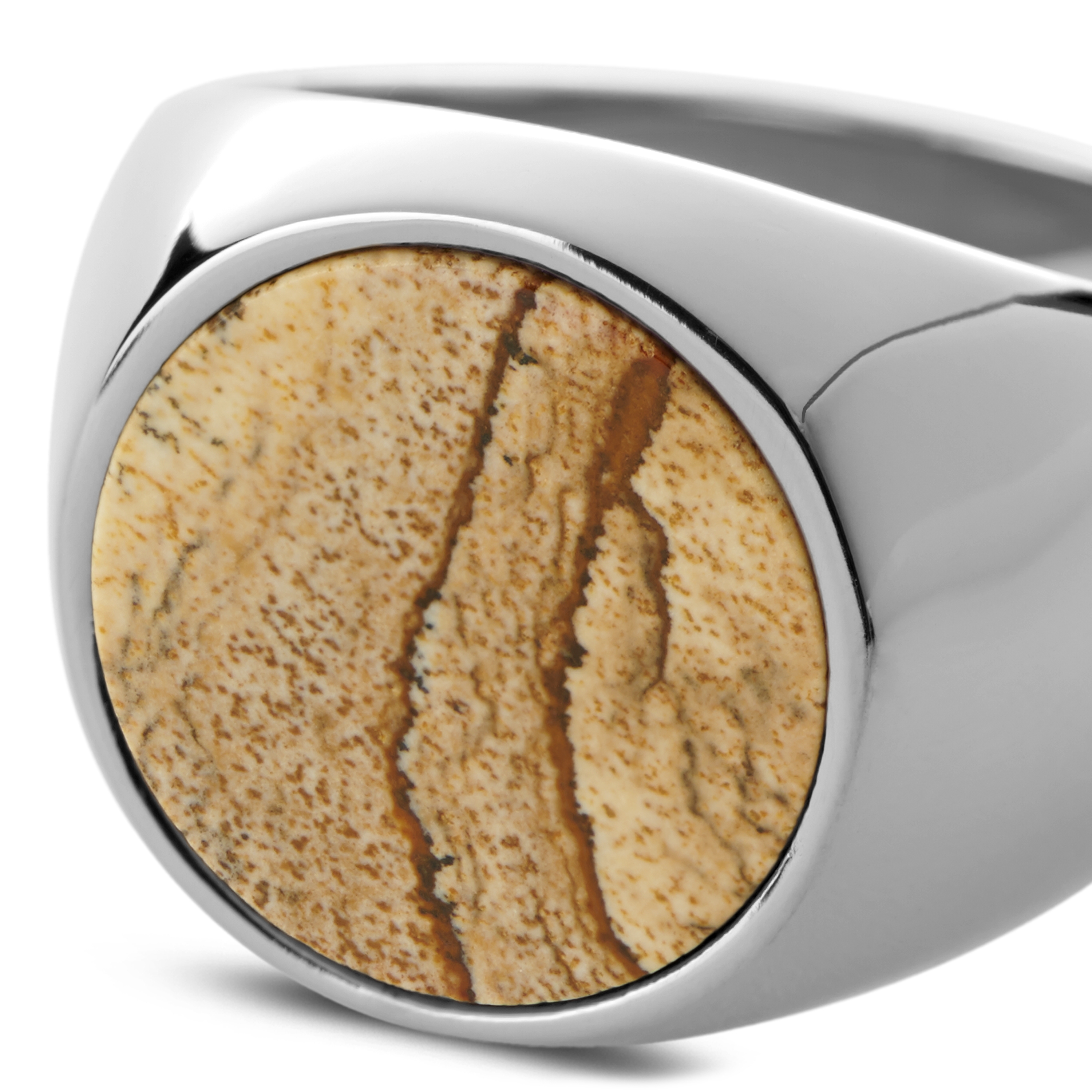 Makt | Silver-Tone Stainless Steel With Madagascar Stone Signet Ring - 2