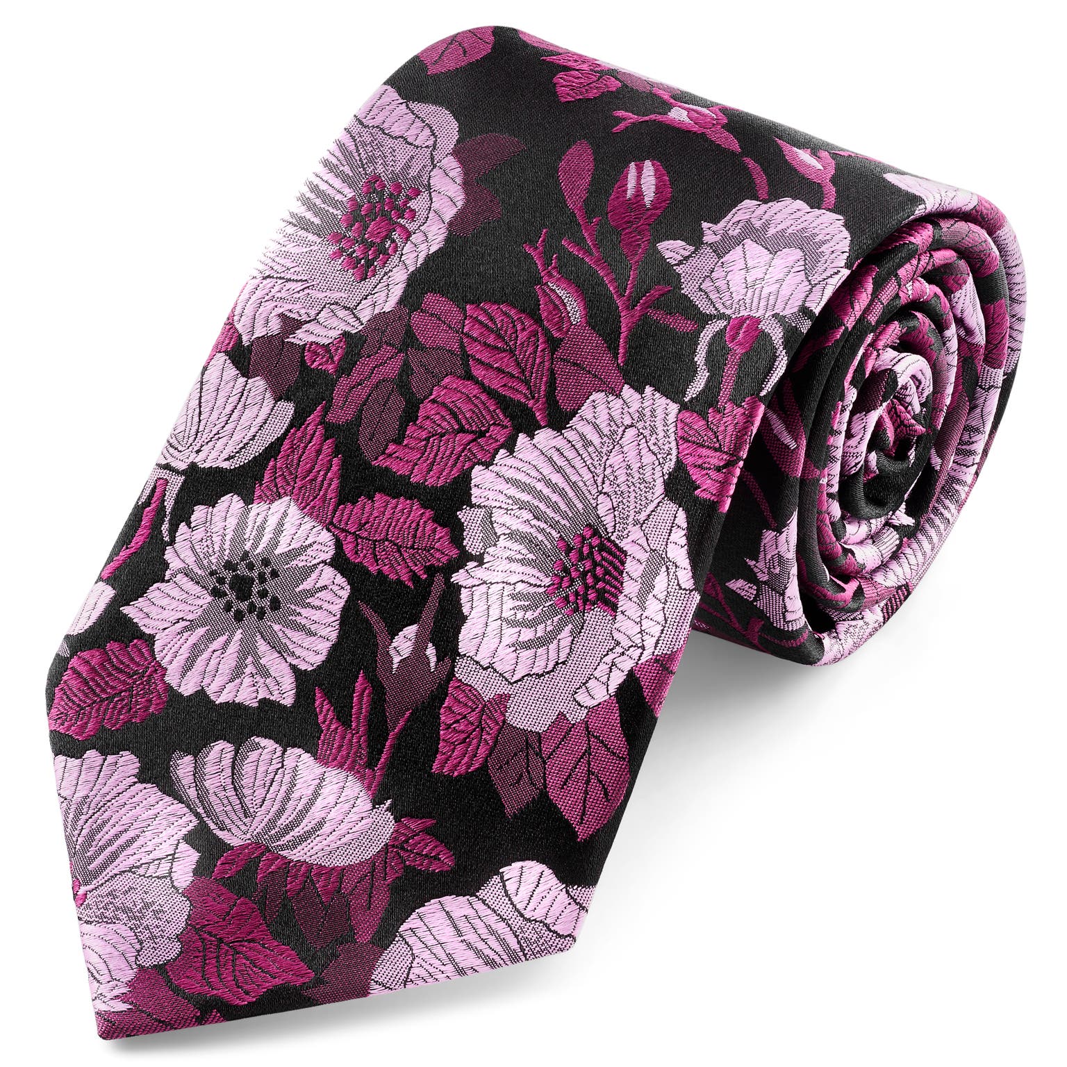 Dianthus | Cravatta rosa in seta da 8 cm con motivo floreale Dianthus | Cravatta rosa in seta da 8 cm con motivo floreale