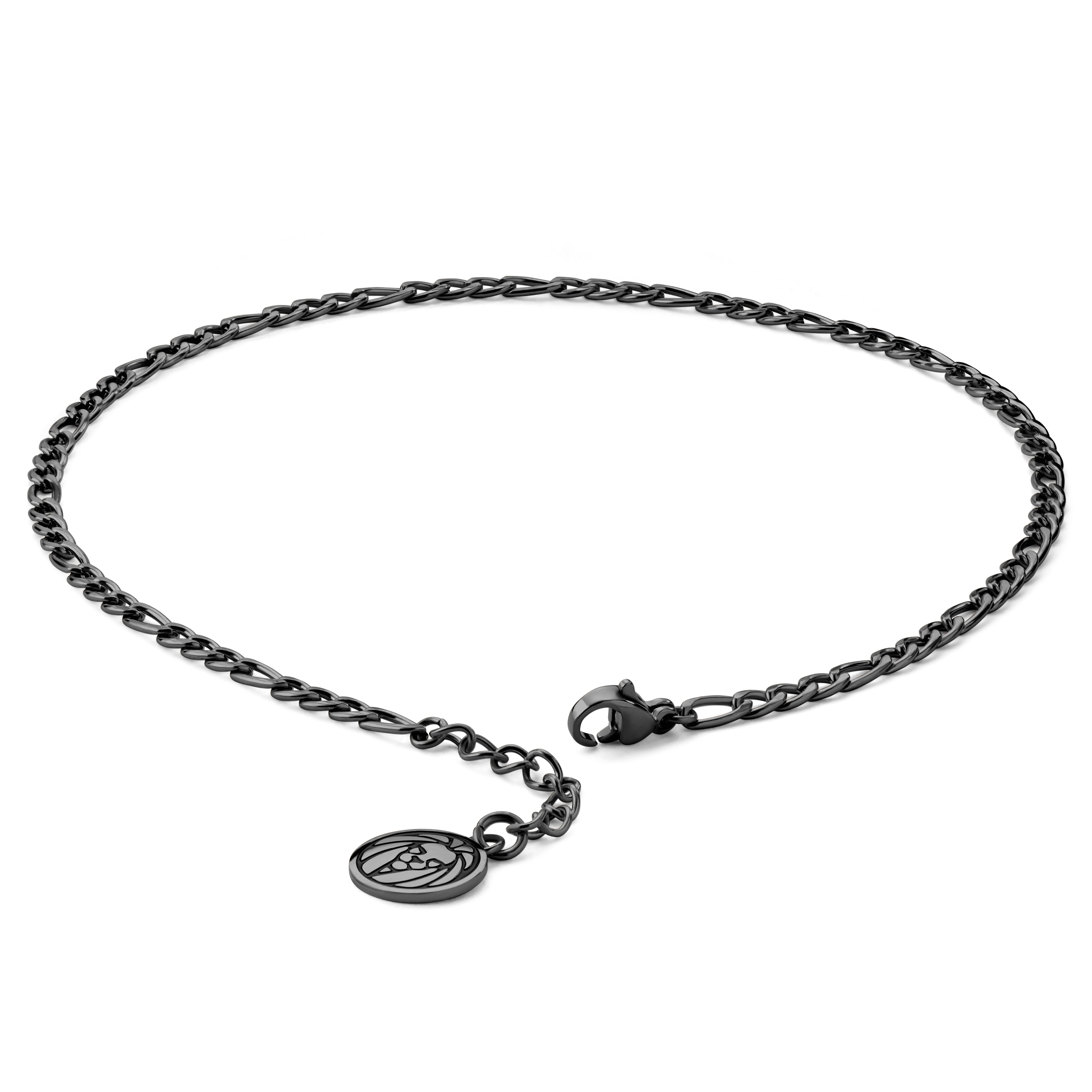 Svart Vristlänk med Figarolänkar i Rostfritt Stål - 2