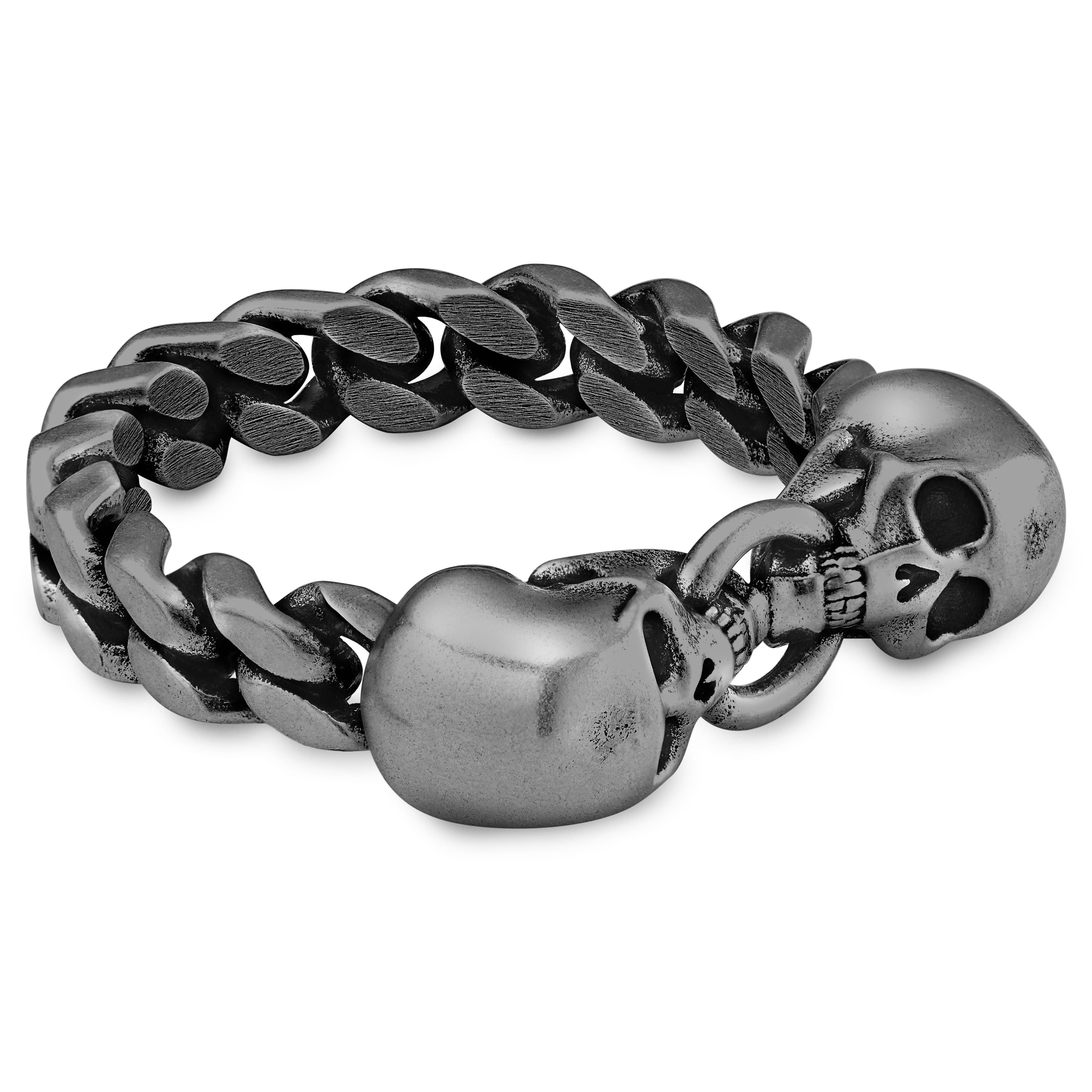 Aspero | Grey Stainless Steel Two Skulls Ring