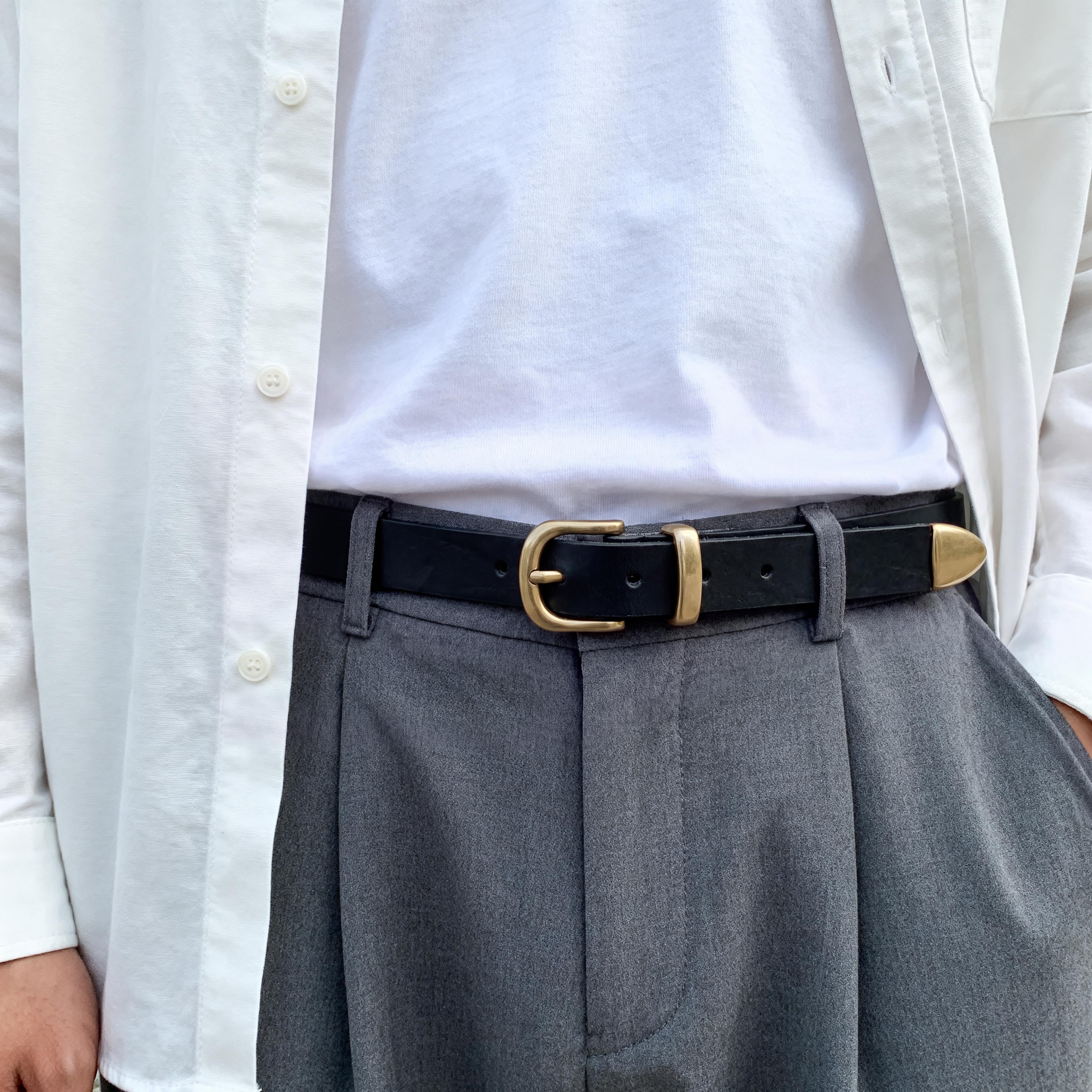 Prairie | Ceinture western noire avec boucle dorée - 3