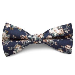 Navy Blue Floral Cotton Pre-Tied Bow Tie