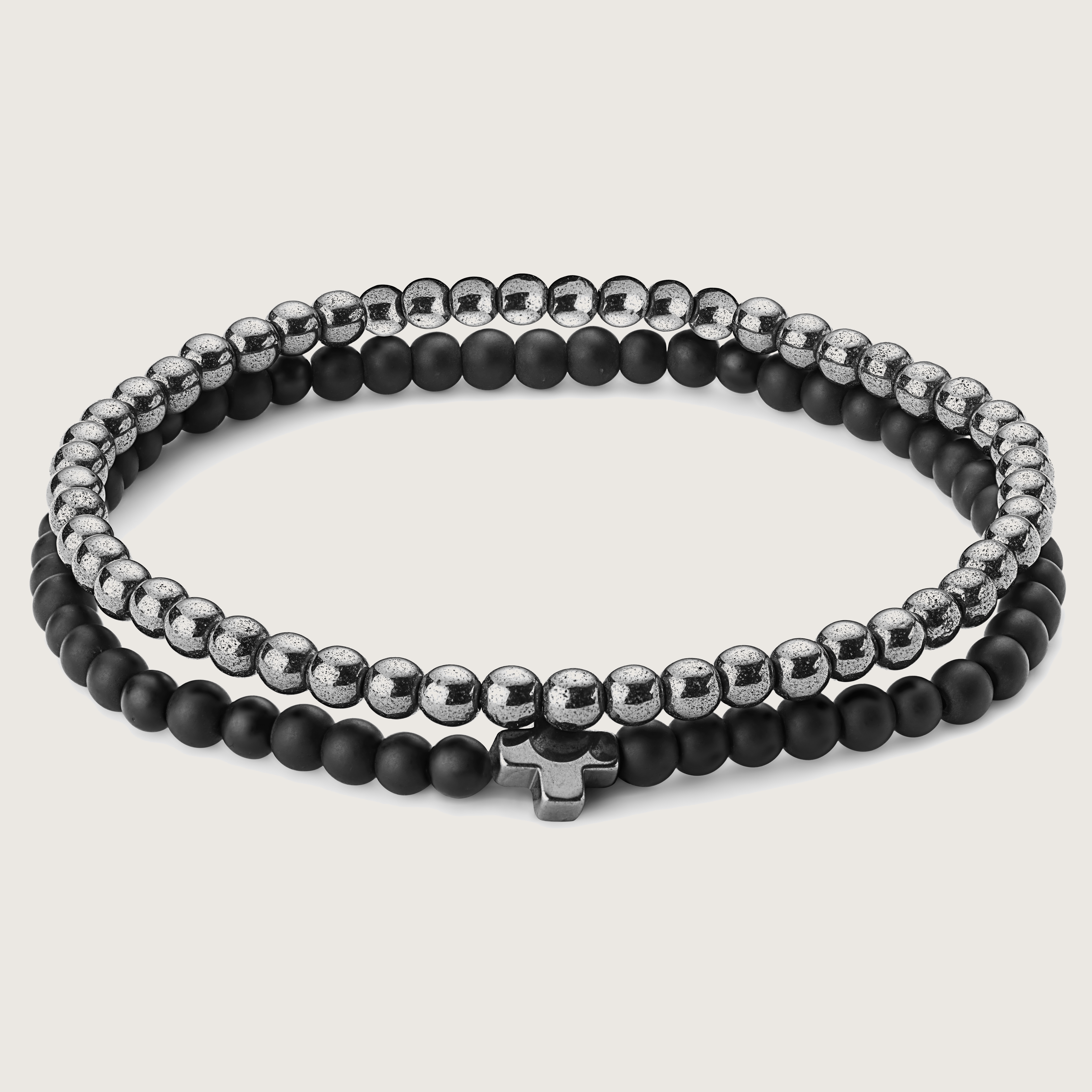 Black Onyx and Hematite Cross Bracelet Set | In stock! | Lucleon