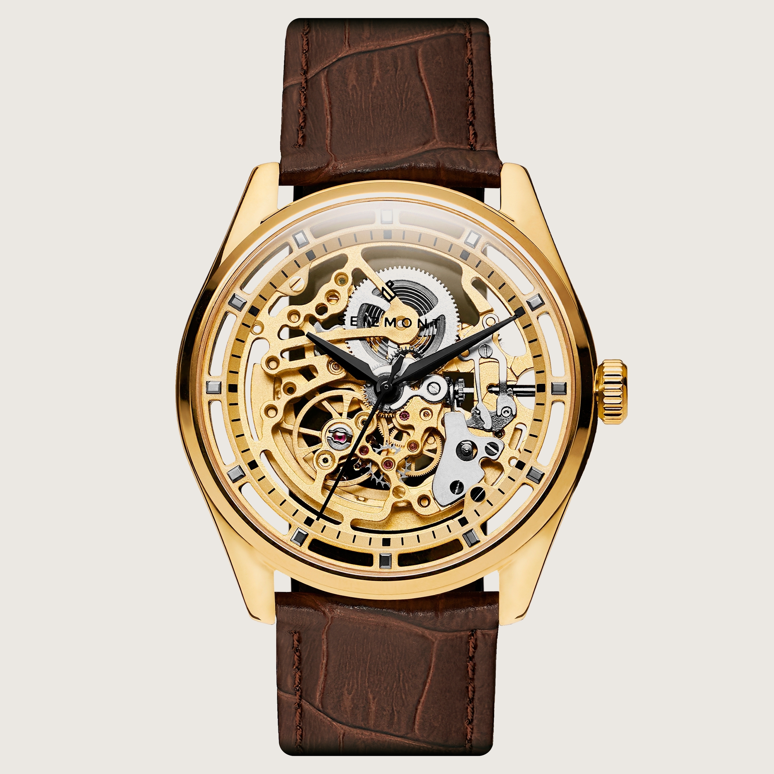 アクタス Motus | Gold-Tone Automatic Skeleton Watch With Chocolate