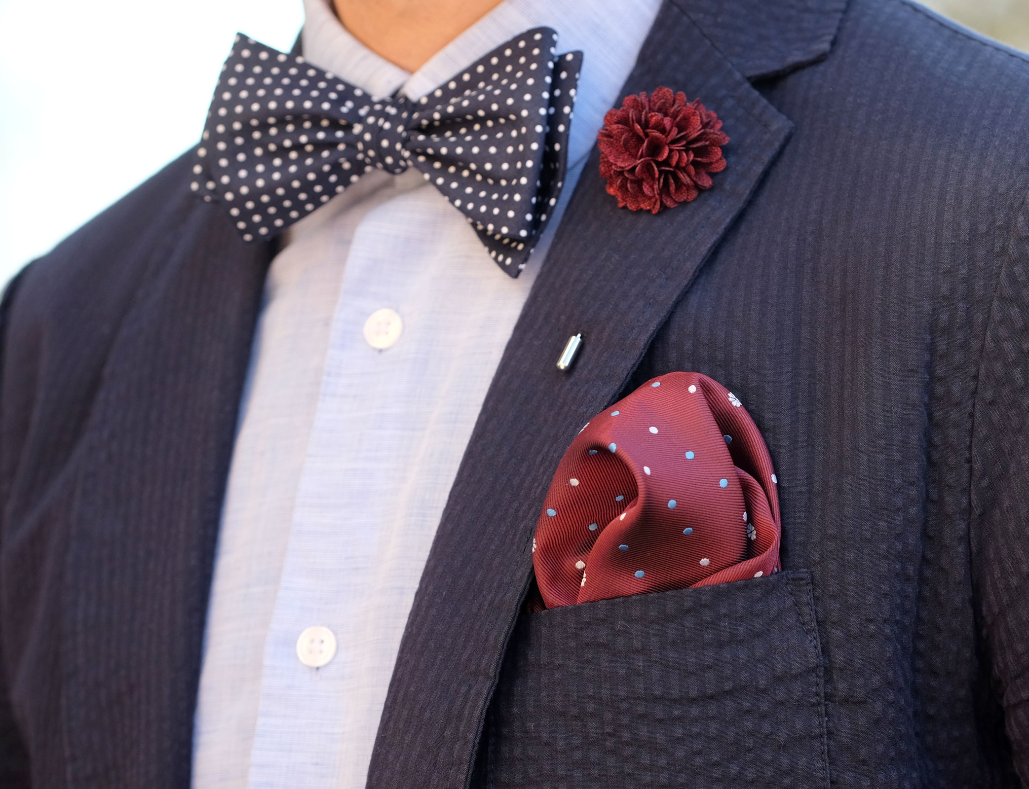 Navy Blue Dotted Cotton Self-Tie Bow Tie - 4