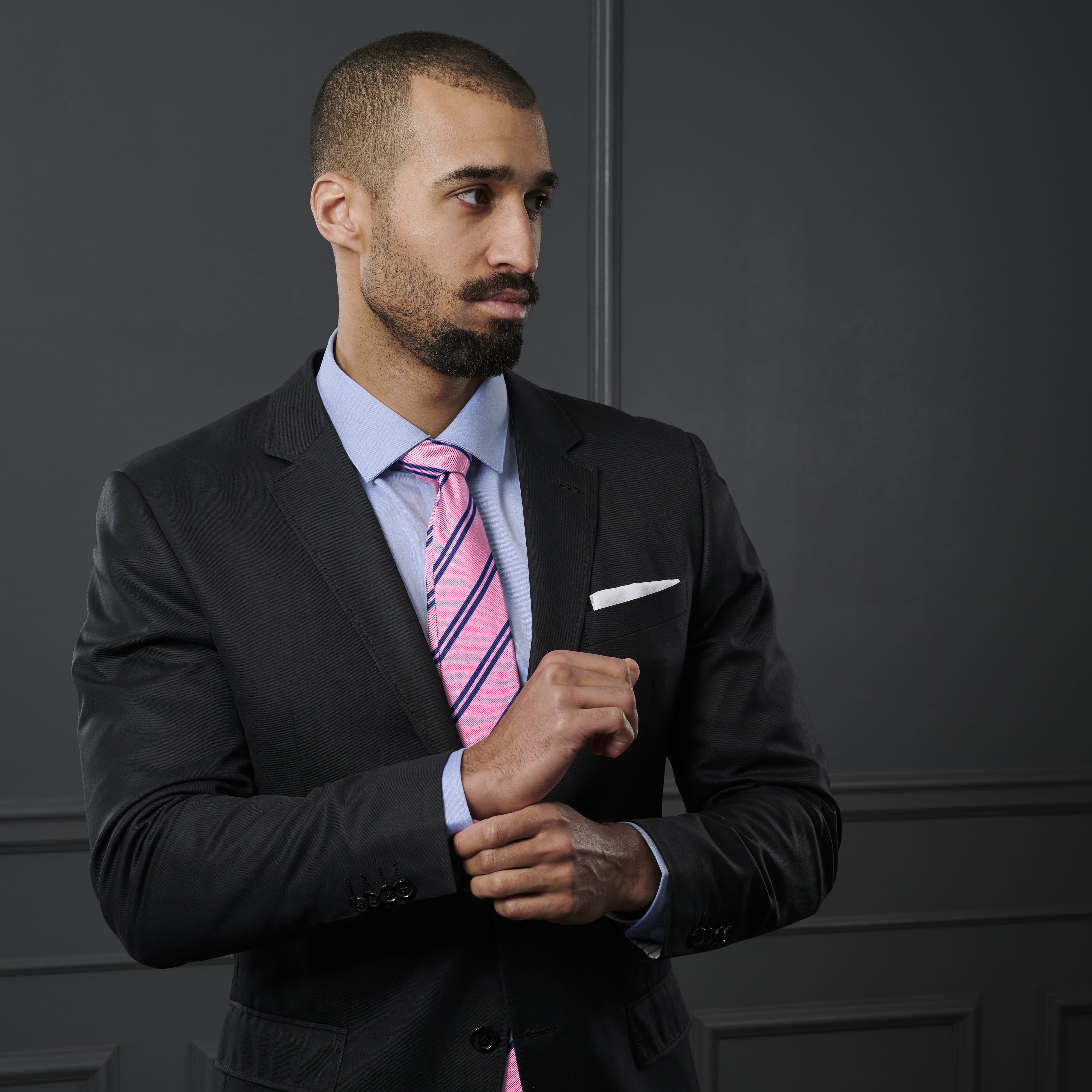 Rosa 8 cm bred Sidenslips med Dubbla Rosa Ränder - 4