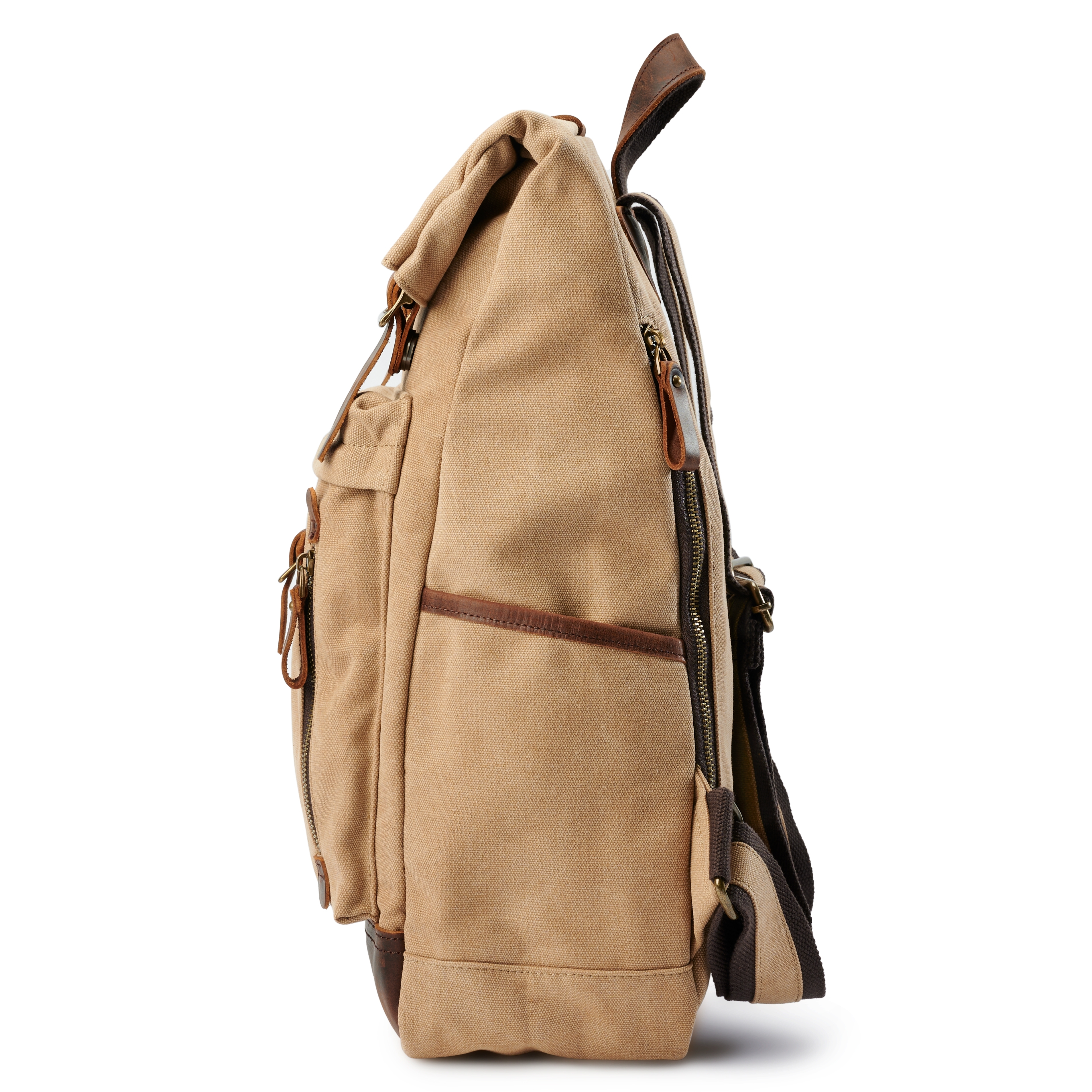 Robuster Rucksack aus hellbraunem Canvas und Leder im Vintage-Stil - 5
