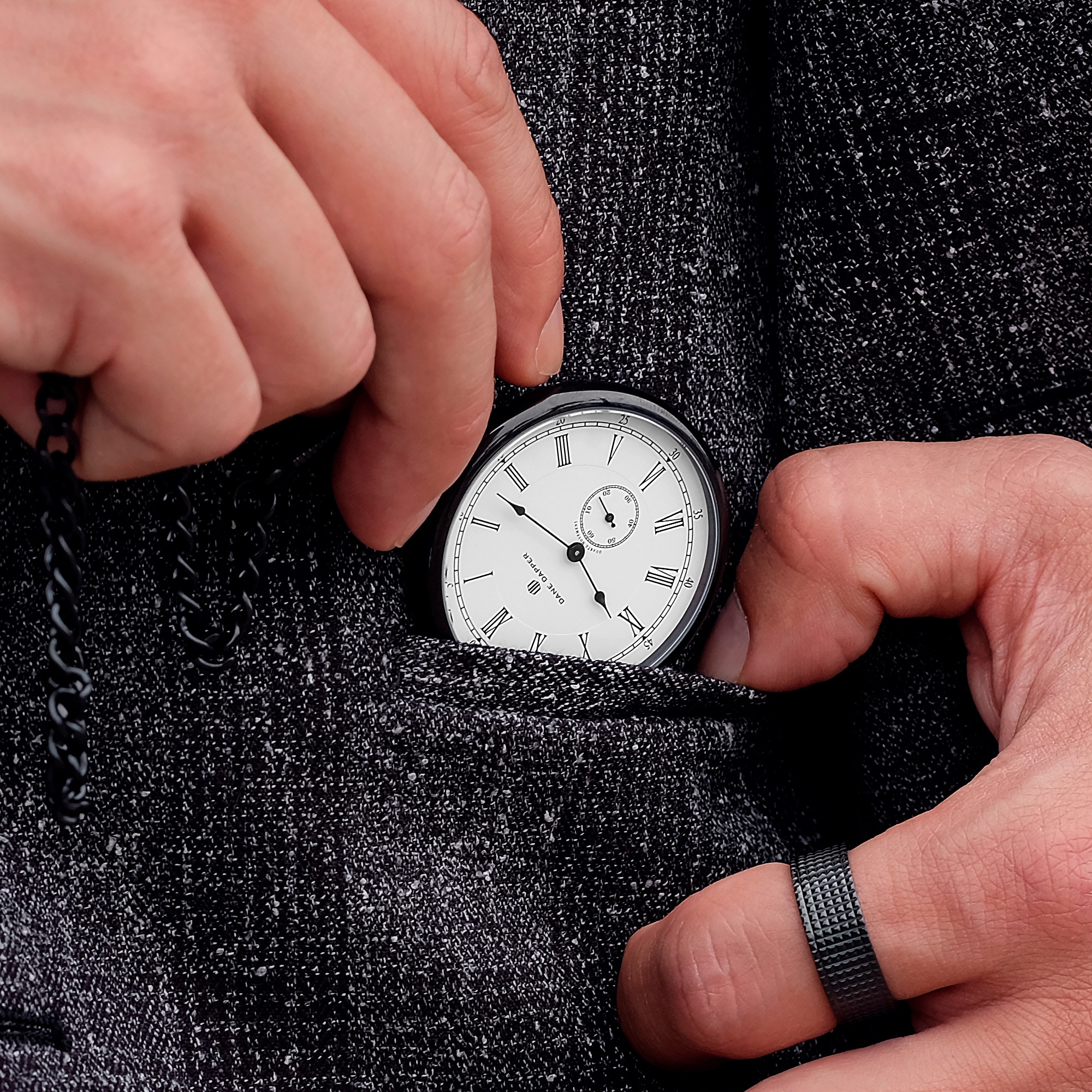 Črna in bela žepna ura Time Keeper - 8