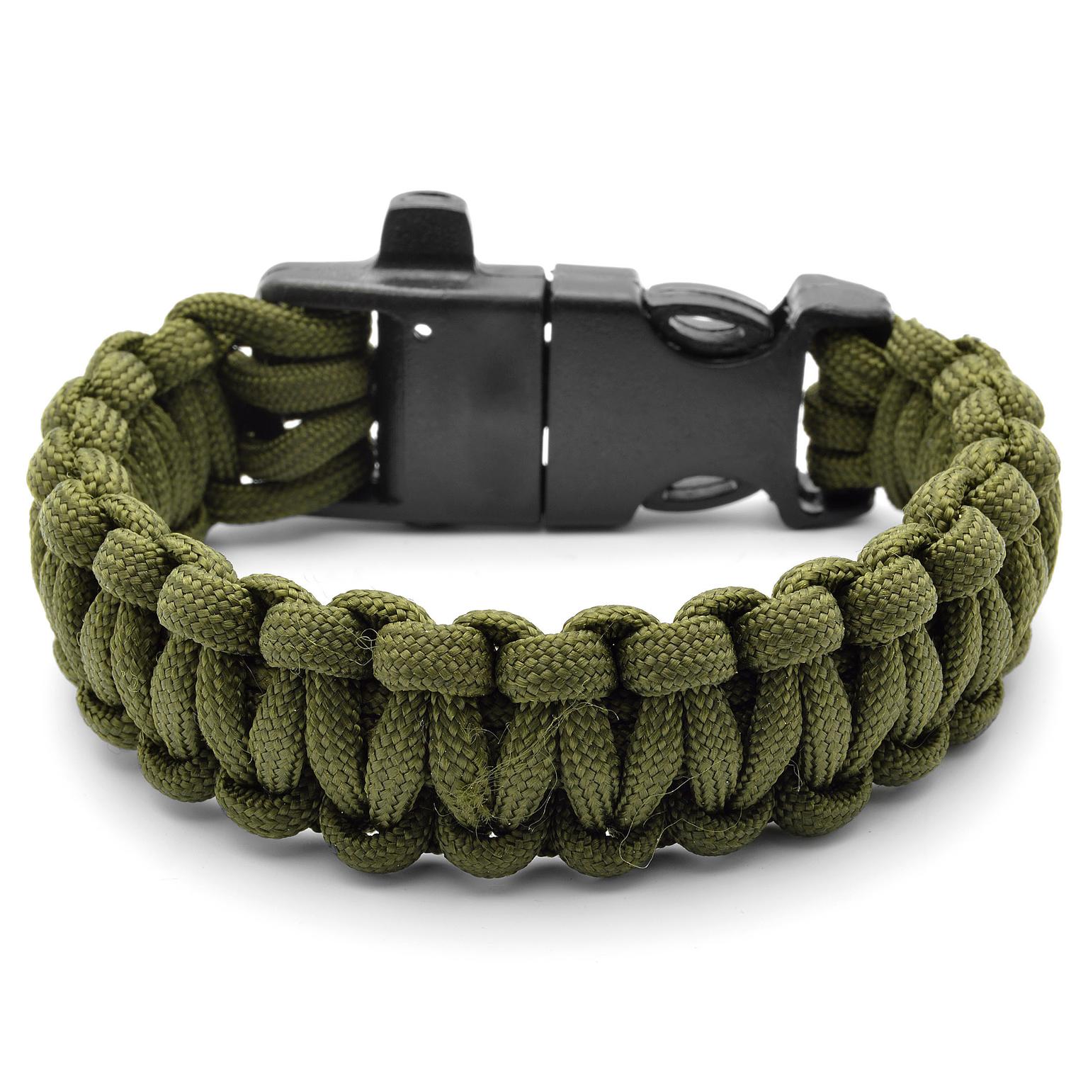 Zielona bransoletka paracord ze stalowym krzesiwem Zielona bransoletka paracord ze stalowym krzesiwem