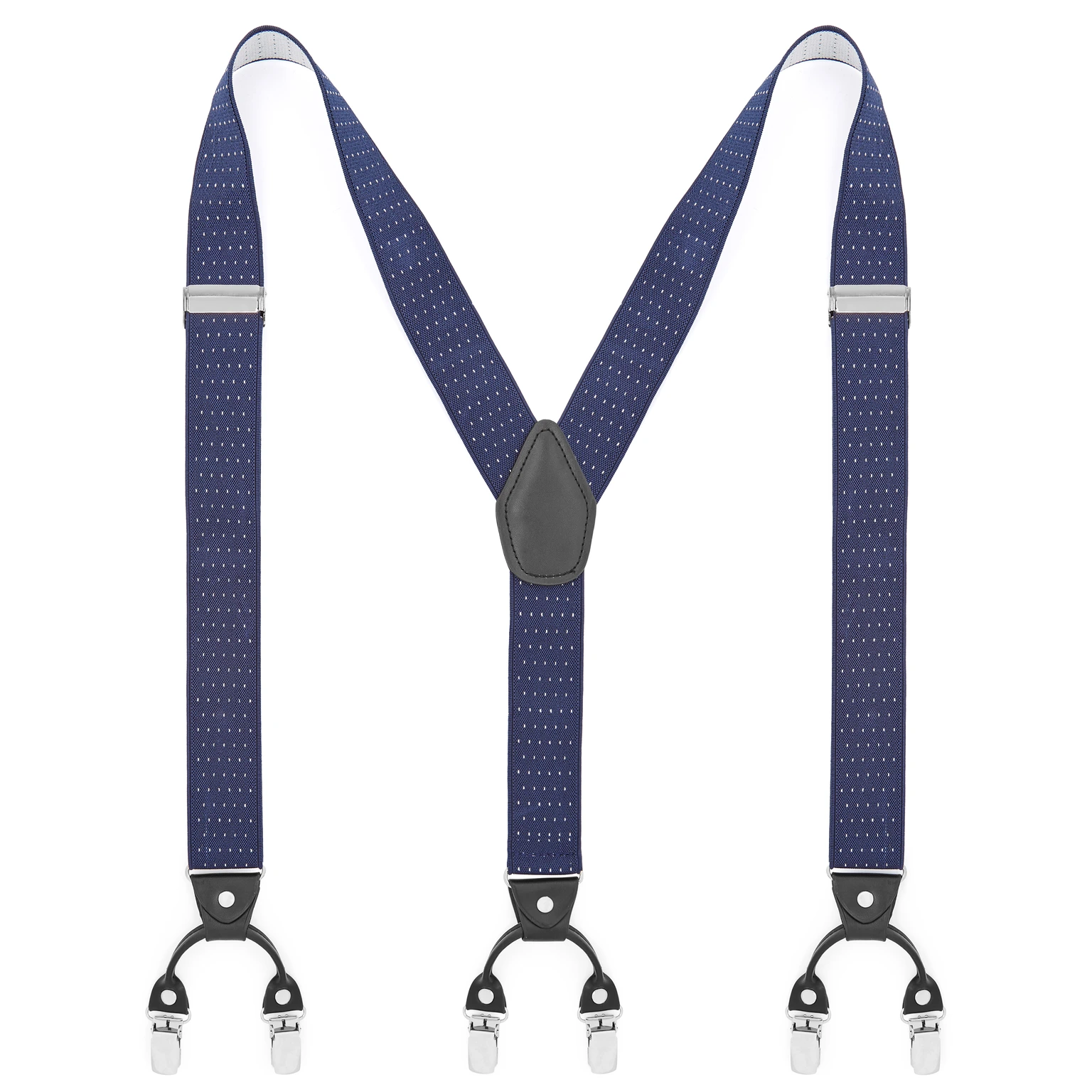 Wide Dotted Navy Clip-On Suspenders Wide Dotted Navy Clip-On Suspenders
