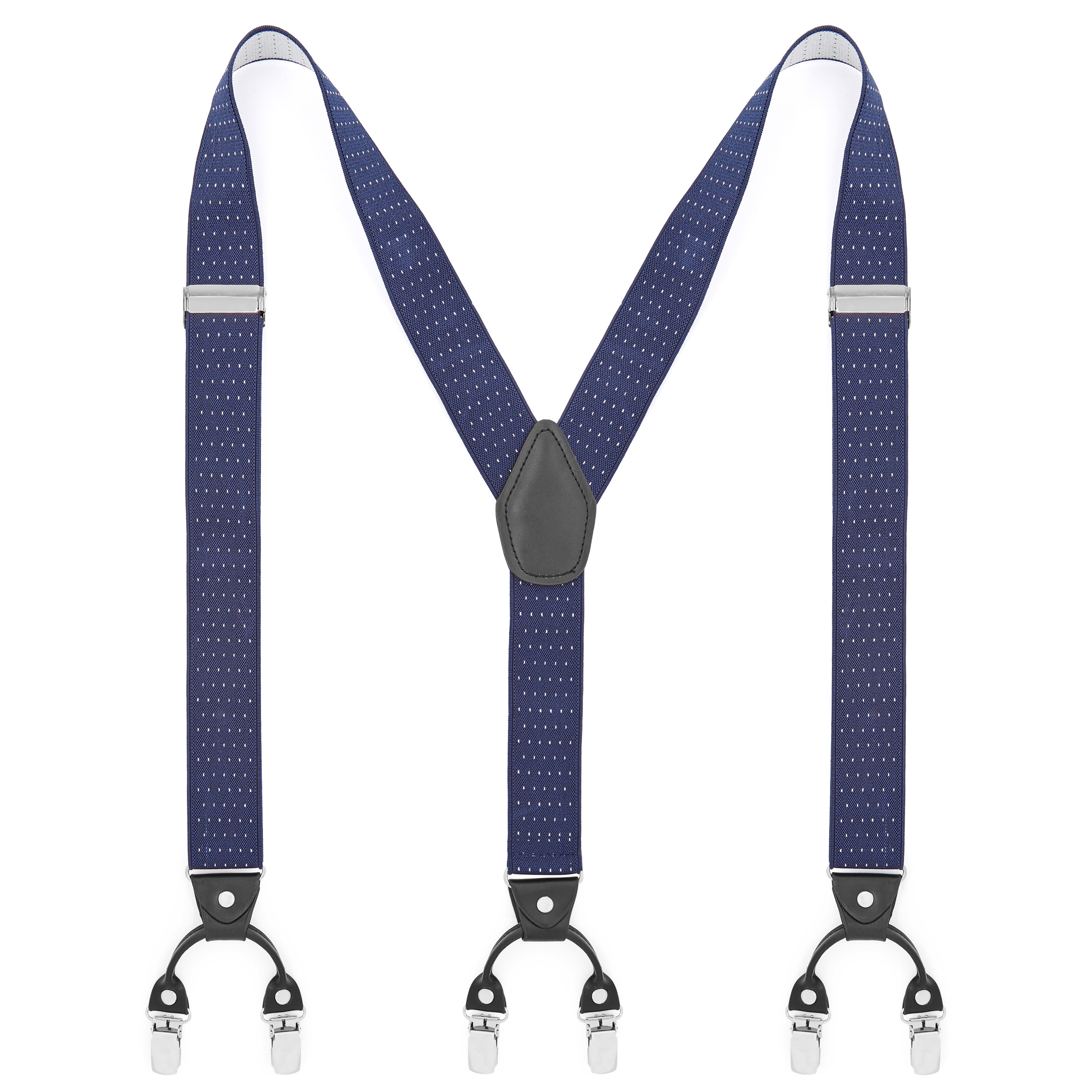 Wide Dotted Navy Clip-On Braces