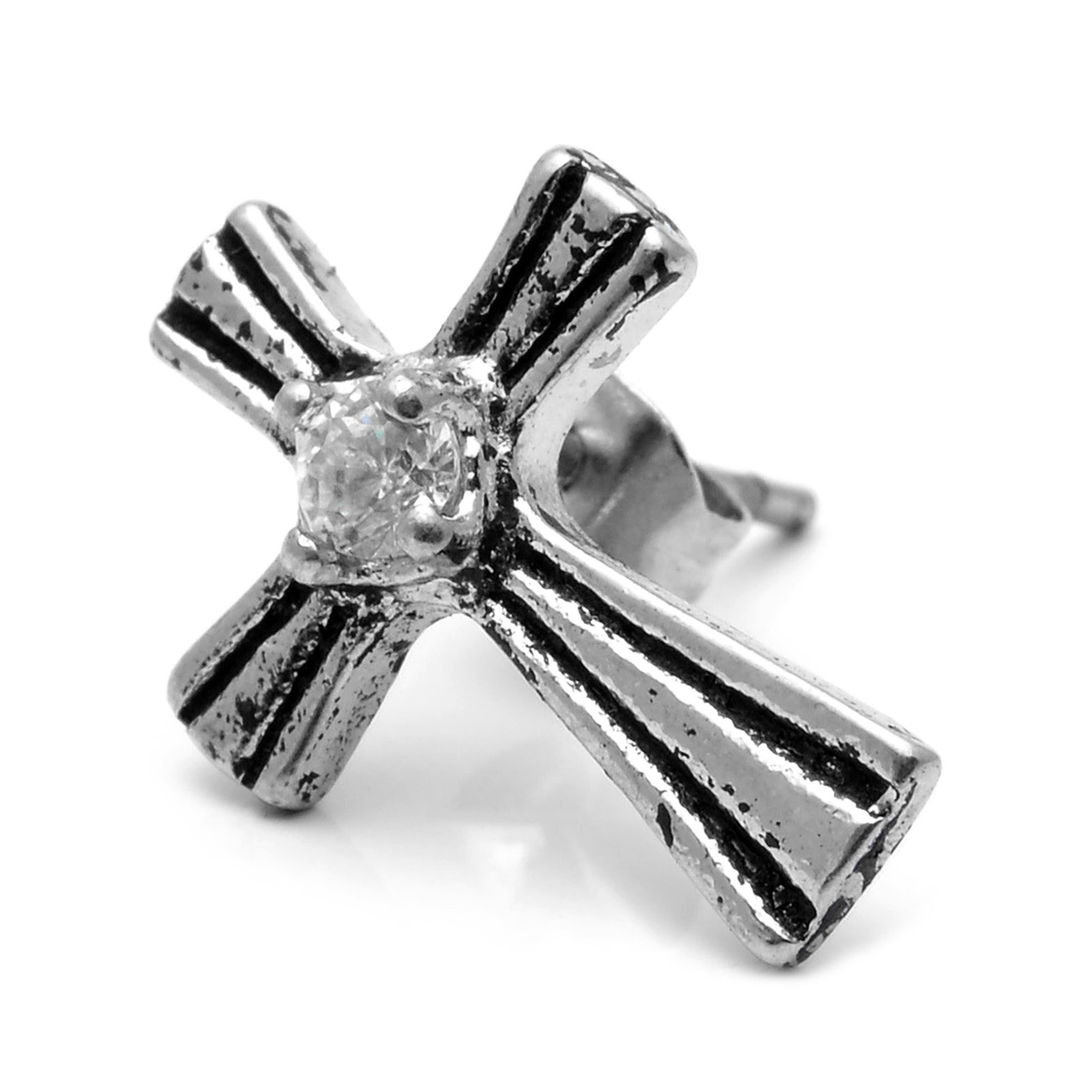 Sentio | Cercel argintiu cu șurub din oțel inoxidabil cu cruce regală și zirconiu