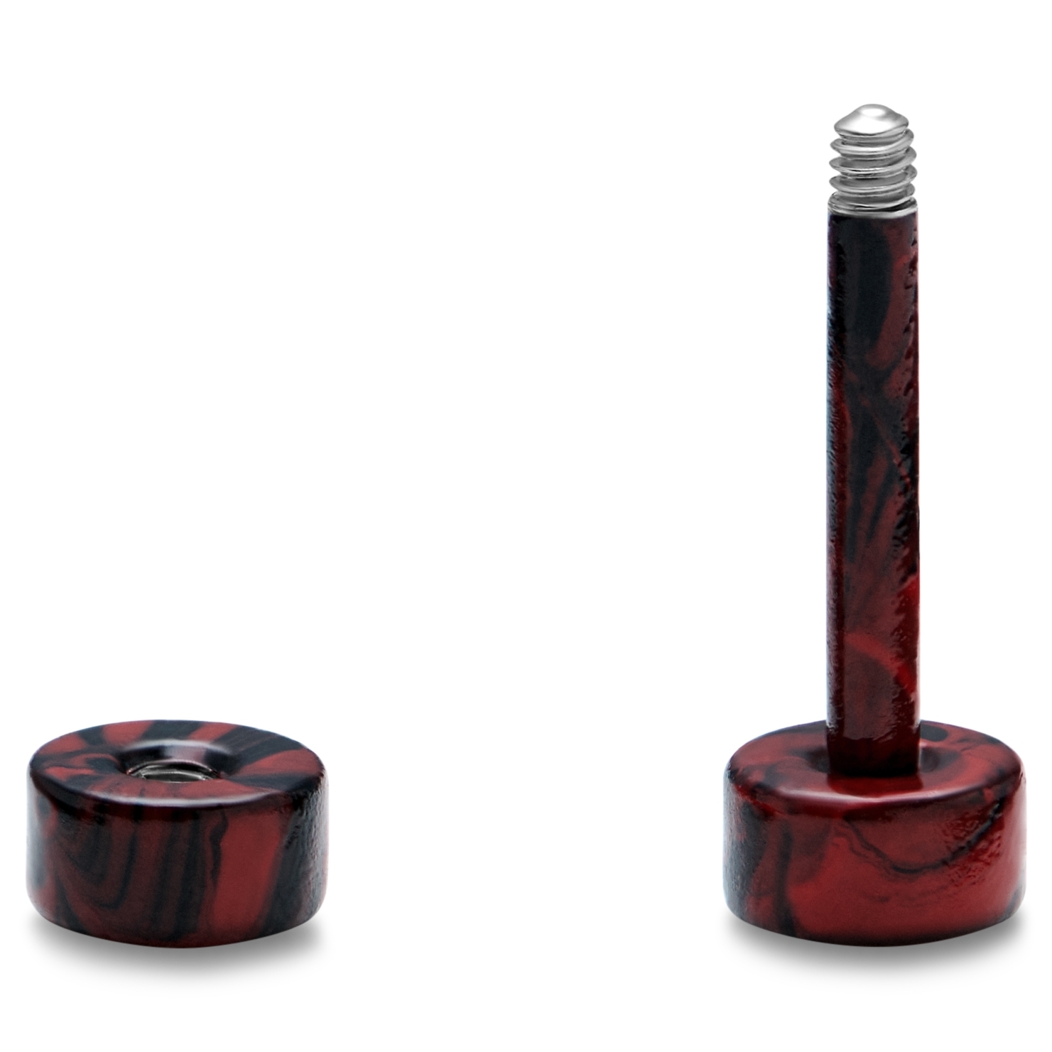 Satago | 4 mm schwarz & roter Edelstahl Faux Plug-Ohrstecker - 2