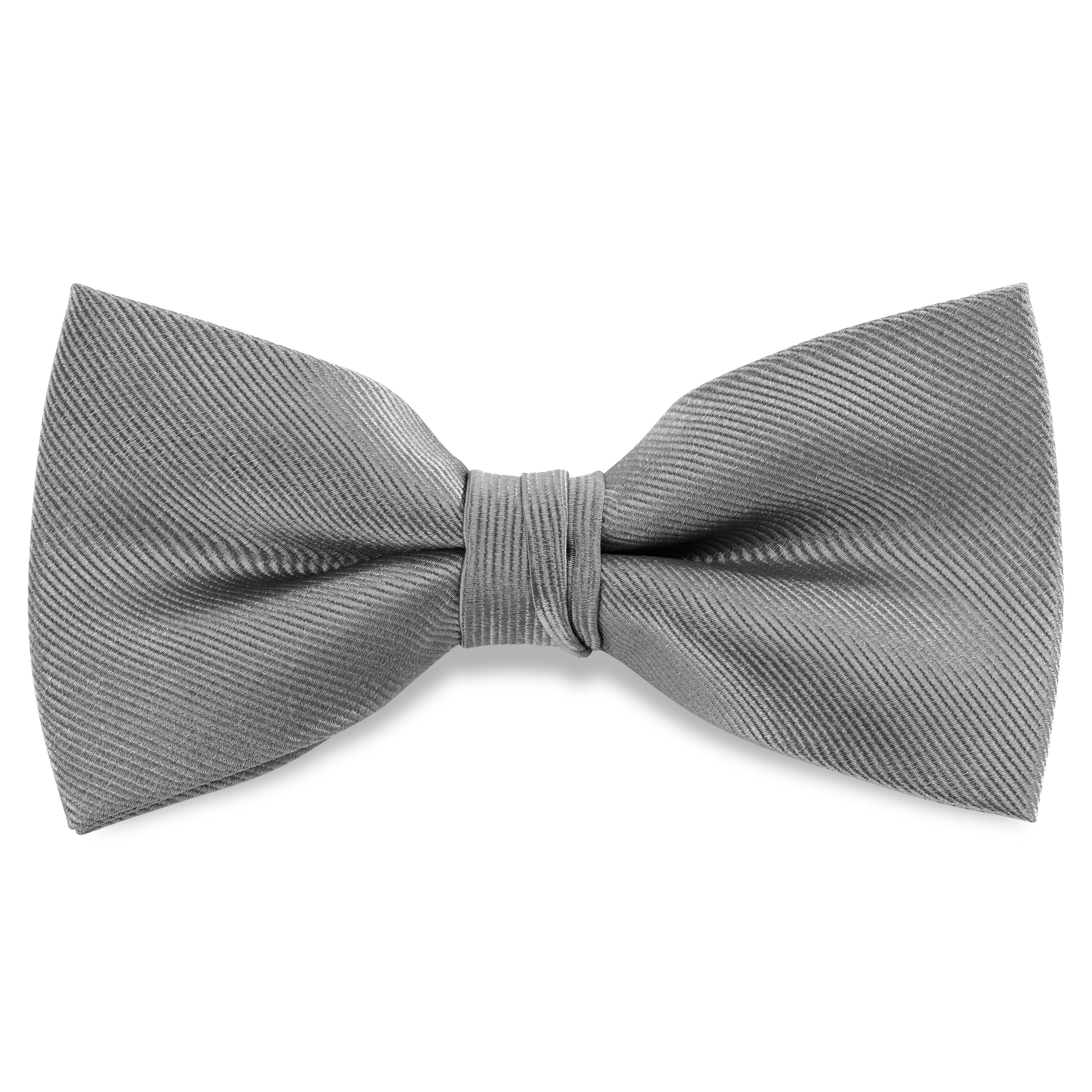 Metallic Gray Silk-Twill Pre-Tied Bow Tie