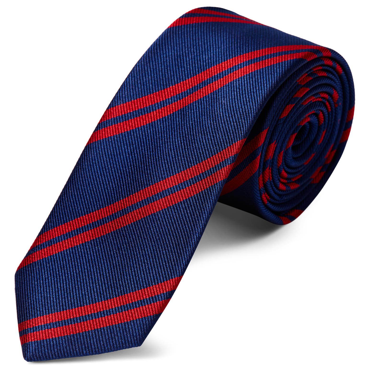 Navy Blue & Red Twin Striped Silk Tie Navy Blue & Red Twin Striped Silk Tie