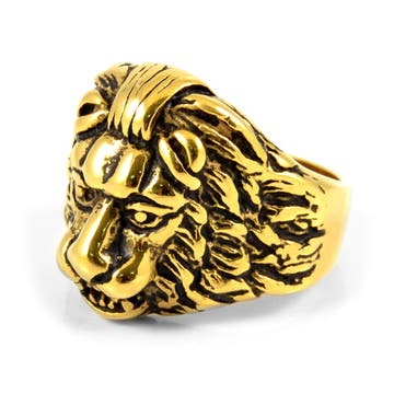 Gold-Tone Lion’s Head Steel Ring