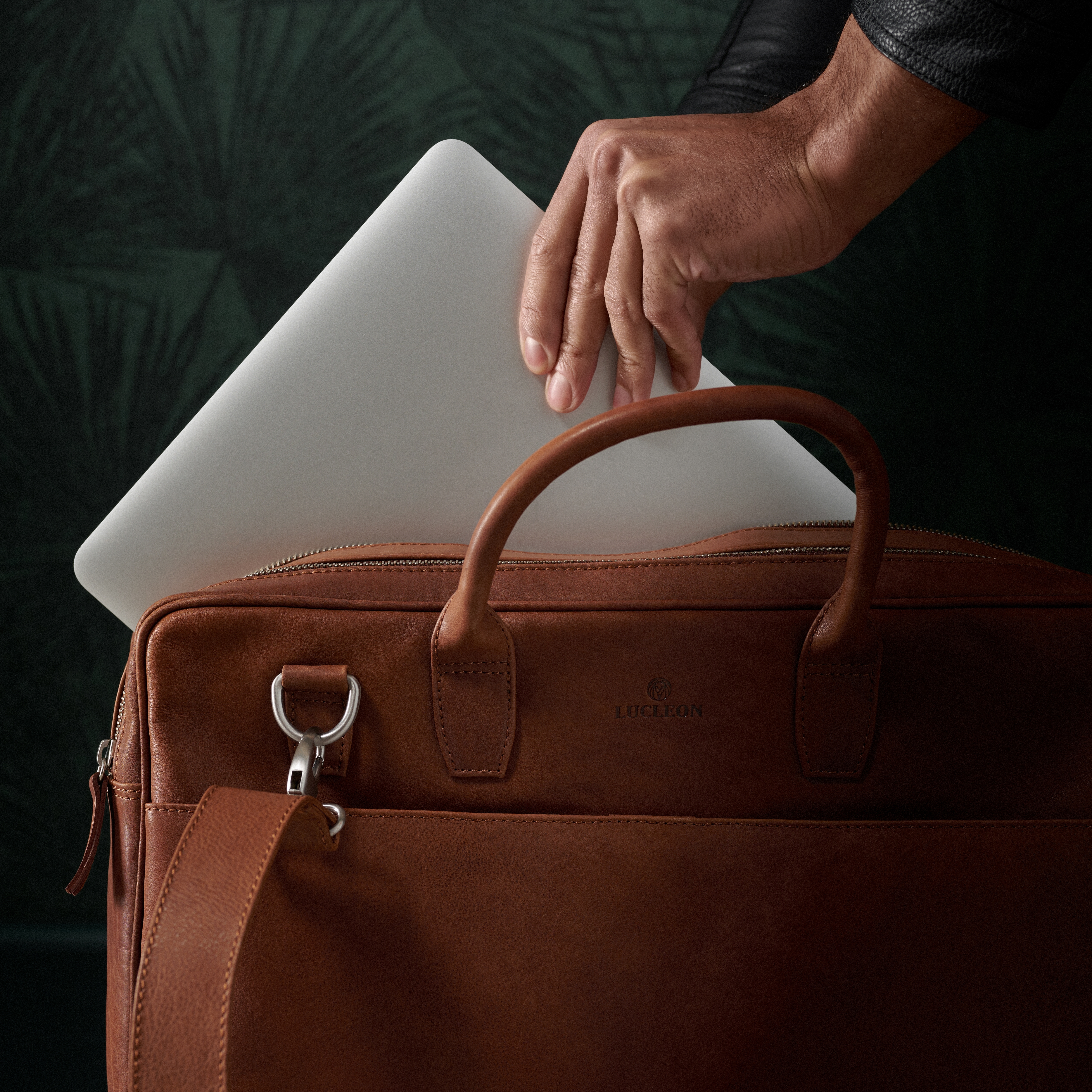 Cambodia Double Zip Executive Tan Leather Bag - 4