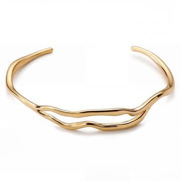 Magma | 12mm Gold-Tone Stainless Steel Wavy Cuff Bracelet Magma | 12mm Gold-Tone Stainless Steel Wavy Cuff Bracelet