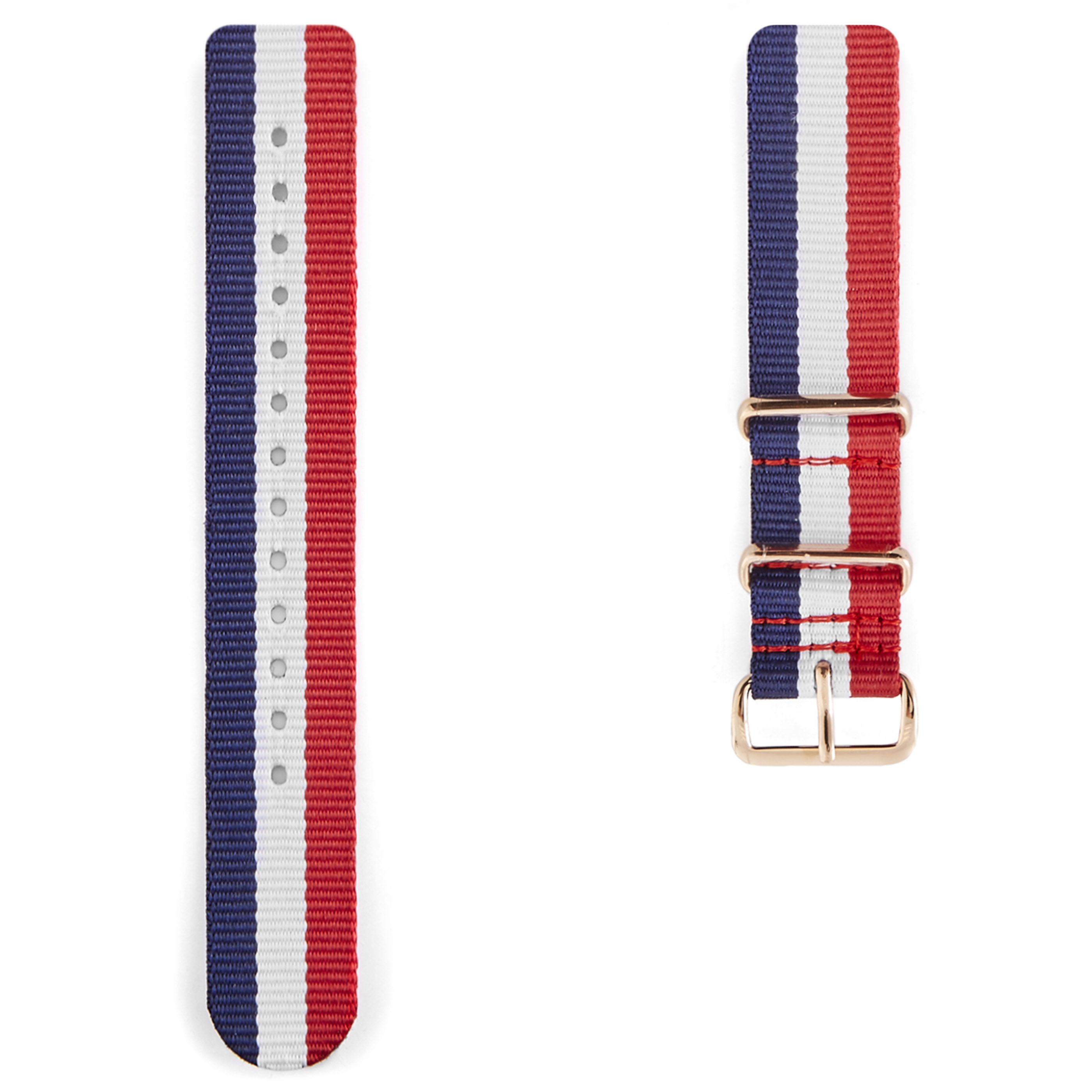 Red, White, Blue & Rosegold NATO Watch Strap - 1