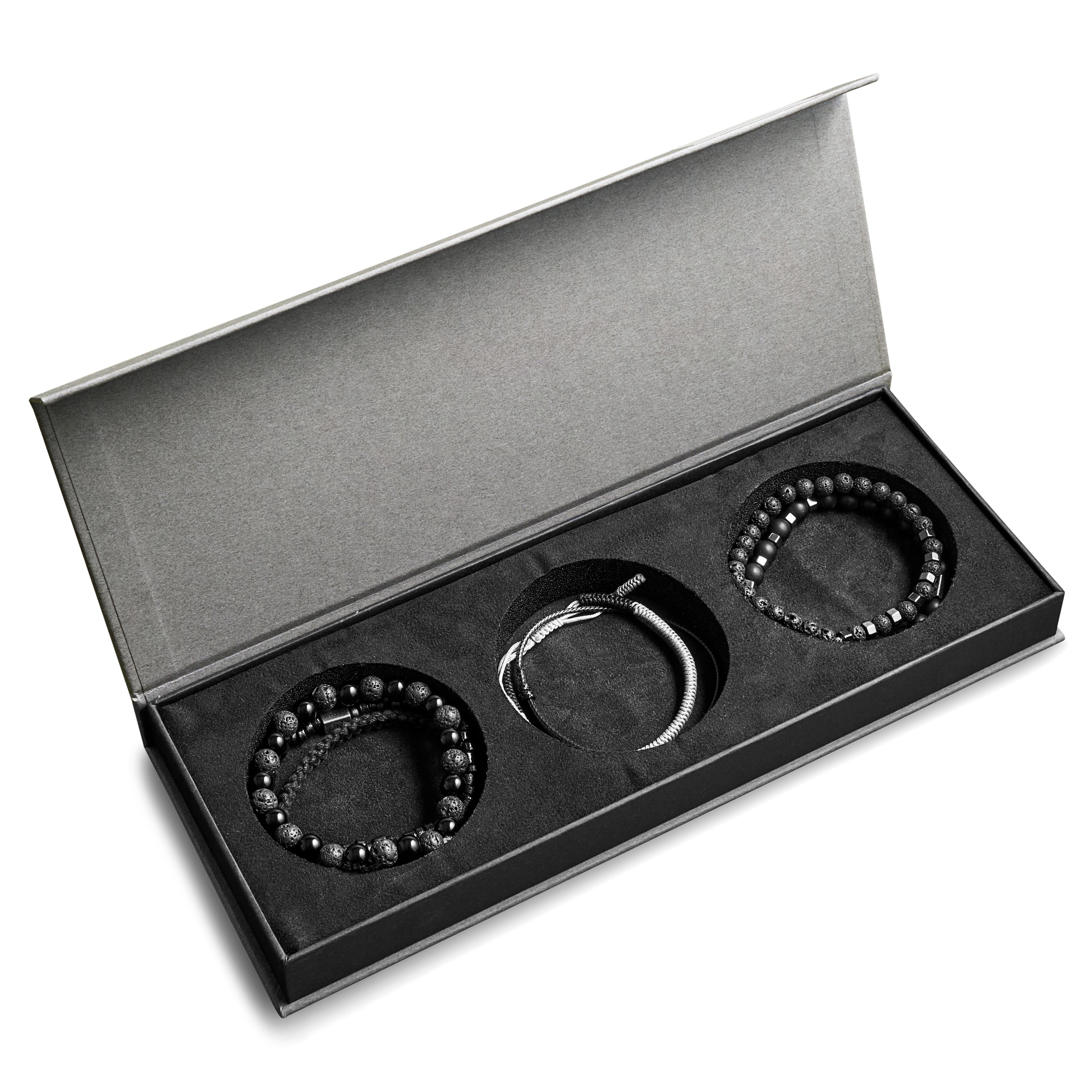 Exclusive Men's Bracelet Gift Box | Hematite, Onyx, & Lava Rock