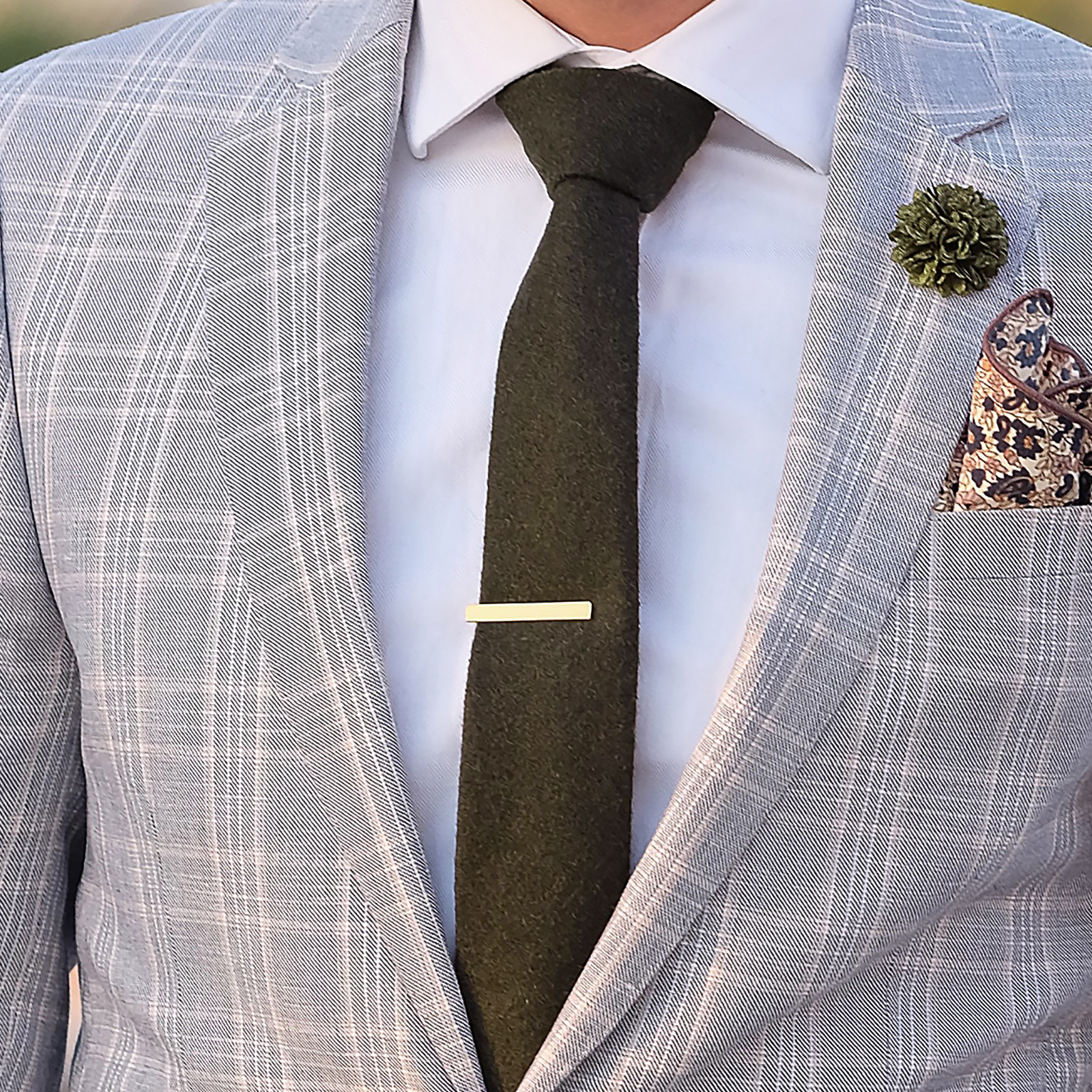 Corbata natural hecha a mano en verde oliva  - 3