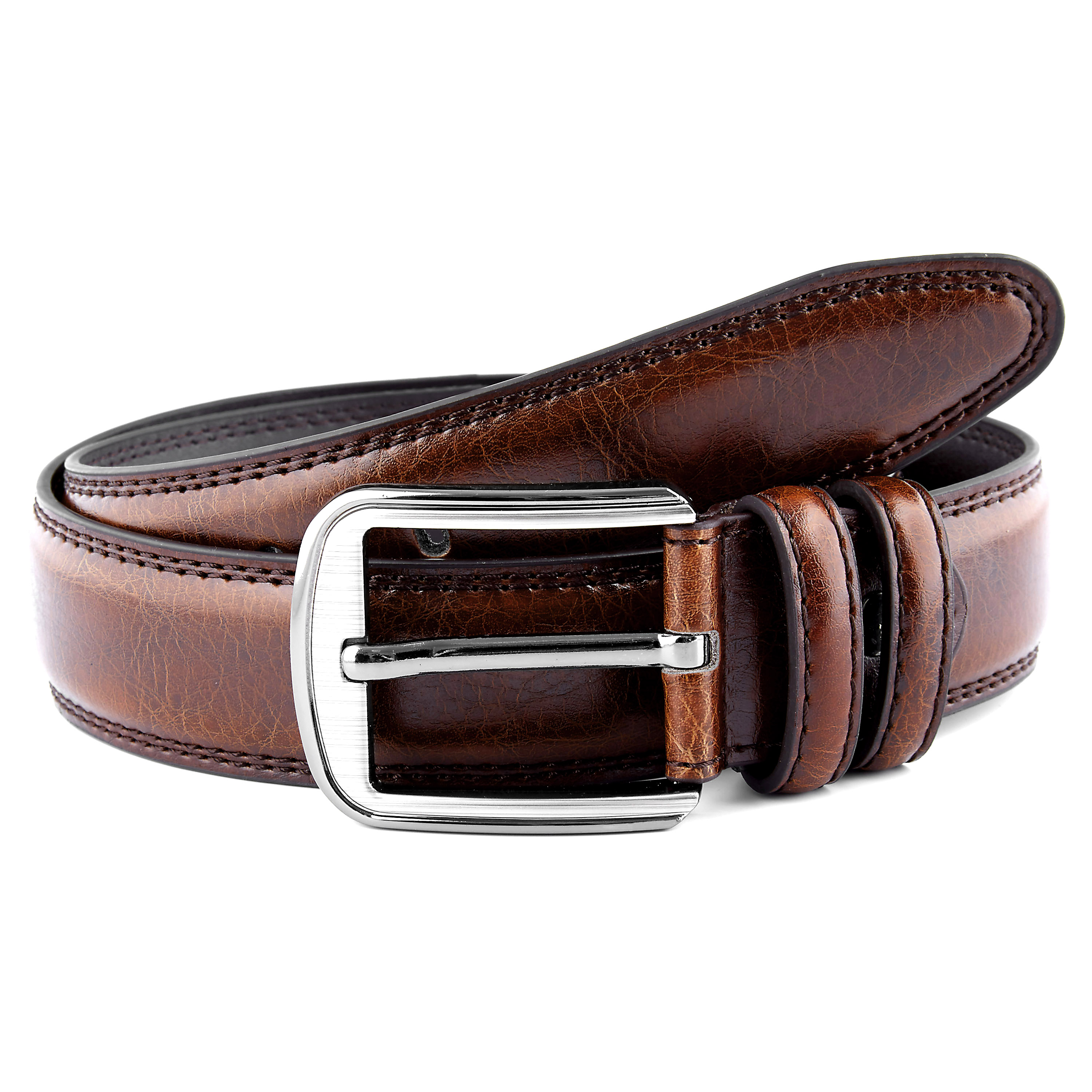 Cinturón de piel marrón rojizo para vestir - 1