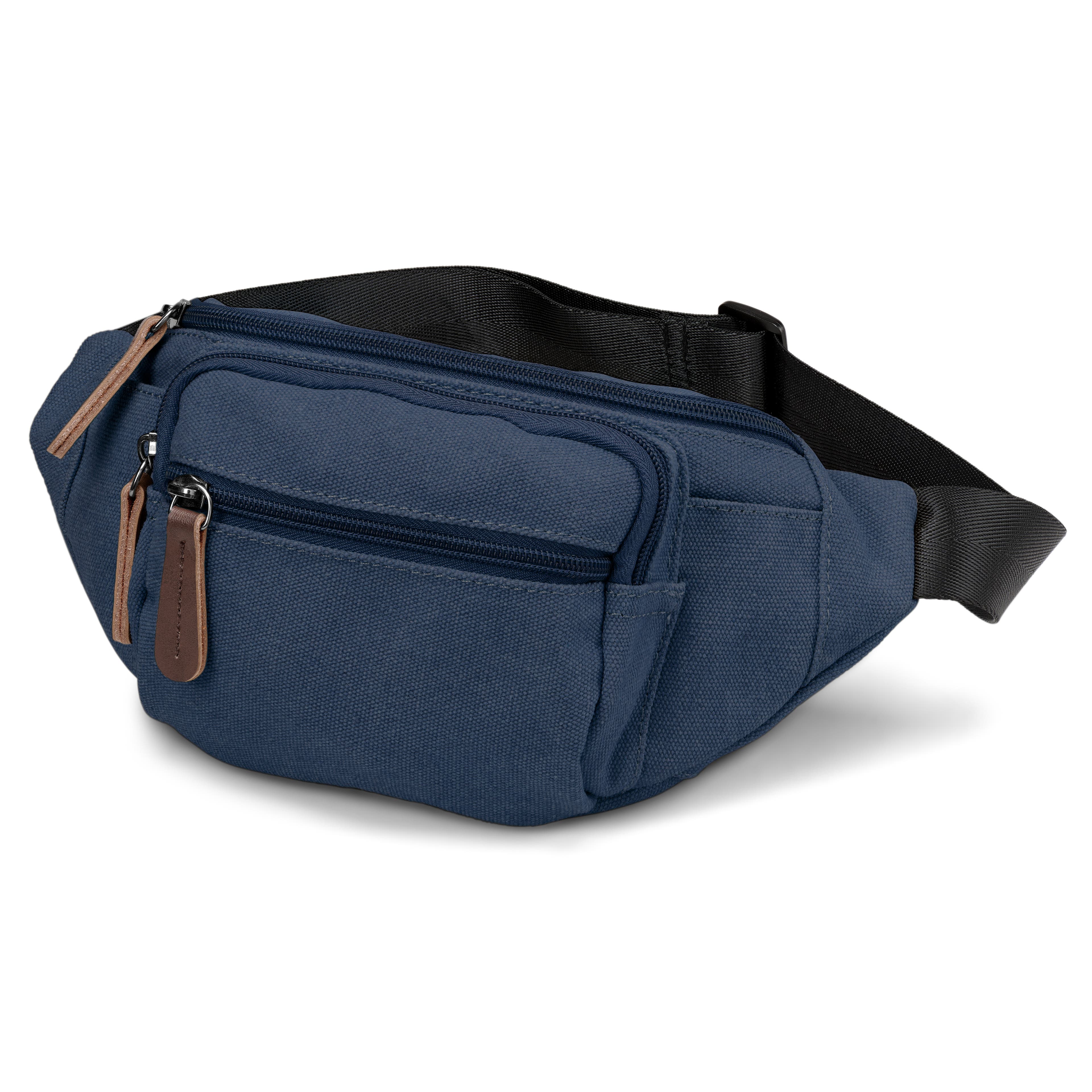 Denim Blue Canvas & Brown Leather Fanny Pack Denim Blue Canvas & Brown Leather Fanny Pack