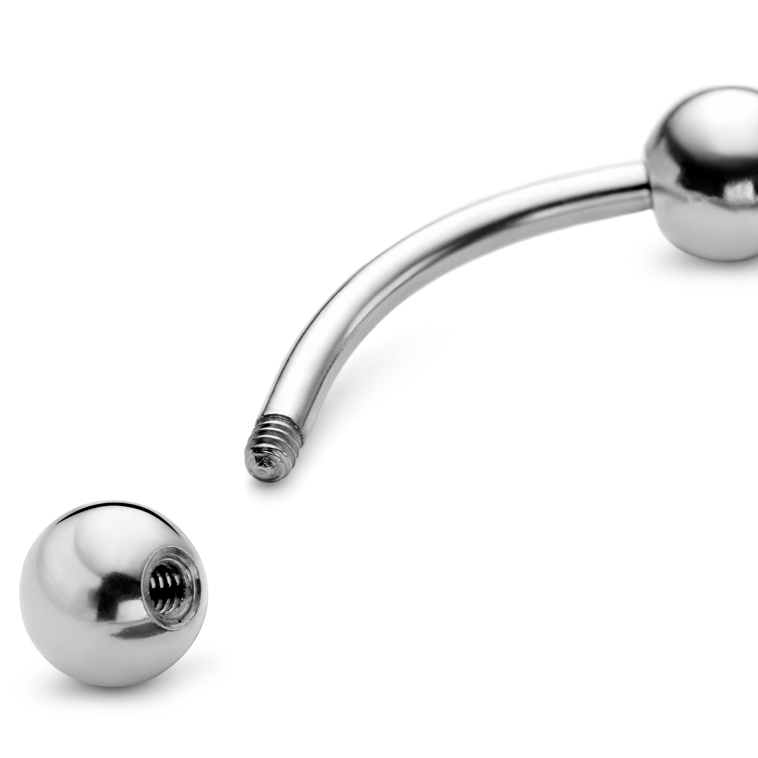 3/8" (10 mm) Curved Ball-Tipped Silver-Tone Titanium Barbell - 2