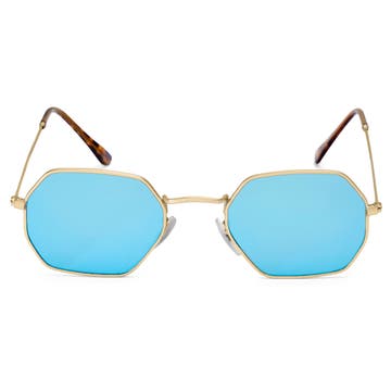 Groovy szögletes és kék lencsés, aranytónusú keretes napszemüveg