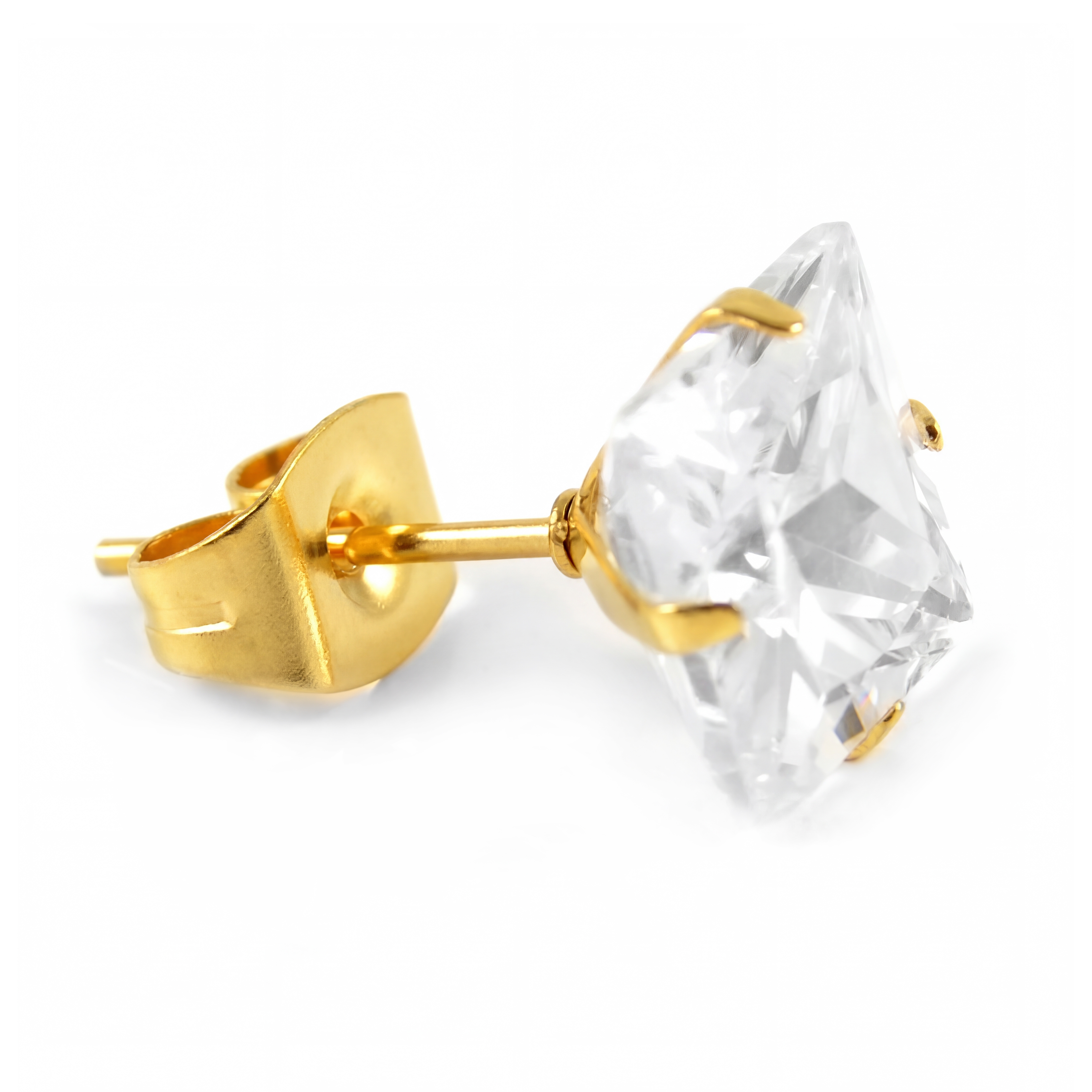 Lucid | 925 Sterling Silver Gold-Tone 8mm Square Zirconia Stud Earring - 3