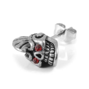 Sentio | Silver-Tone Stainless Steel & Red Zirconia Evil Aztec Stud Earring