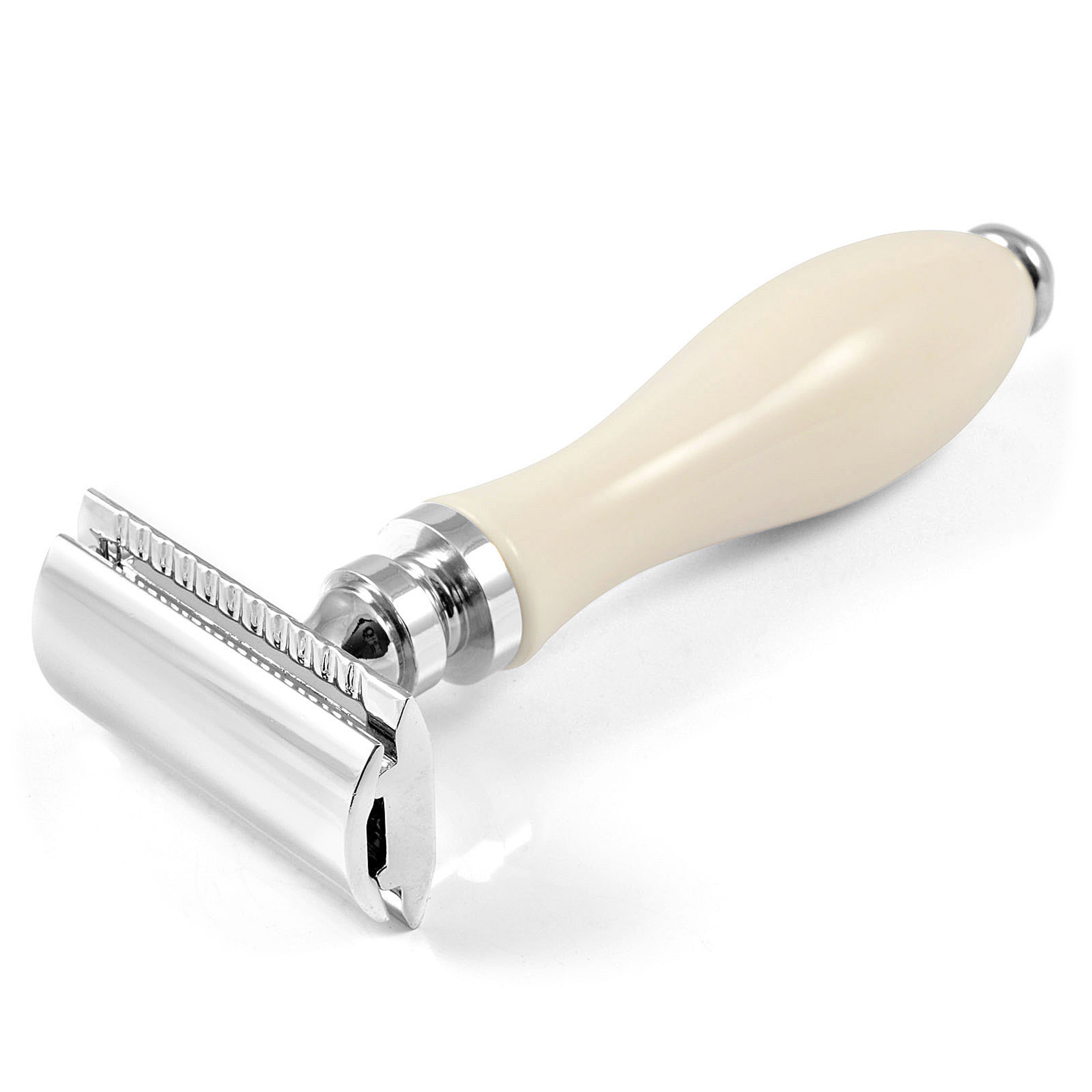 Бяла ретро самобръсначка с ножче с две остриета