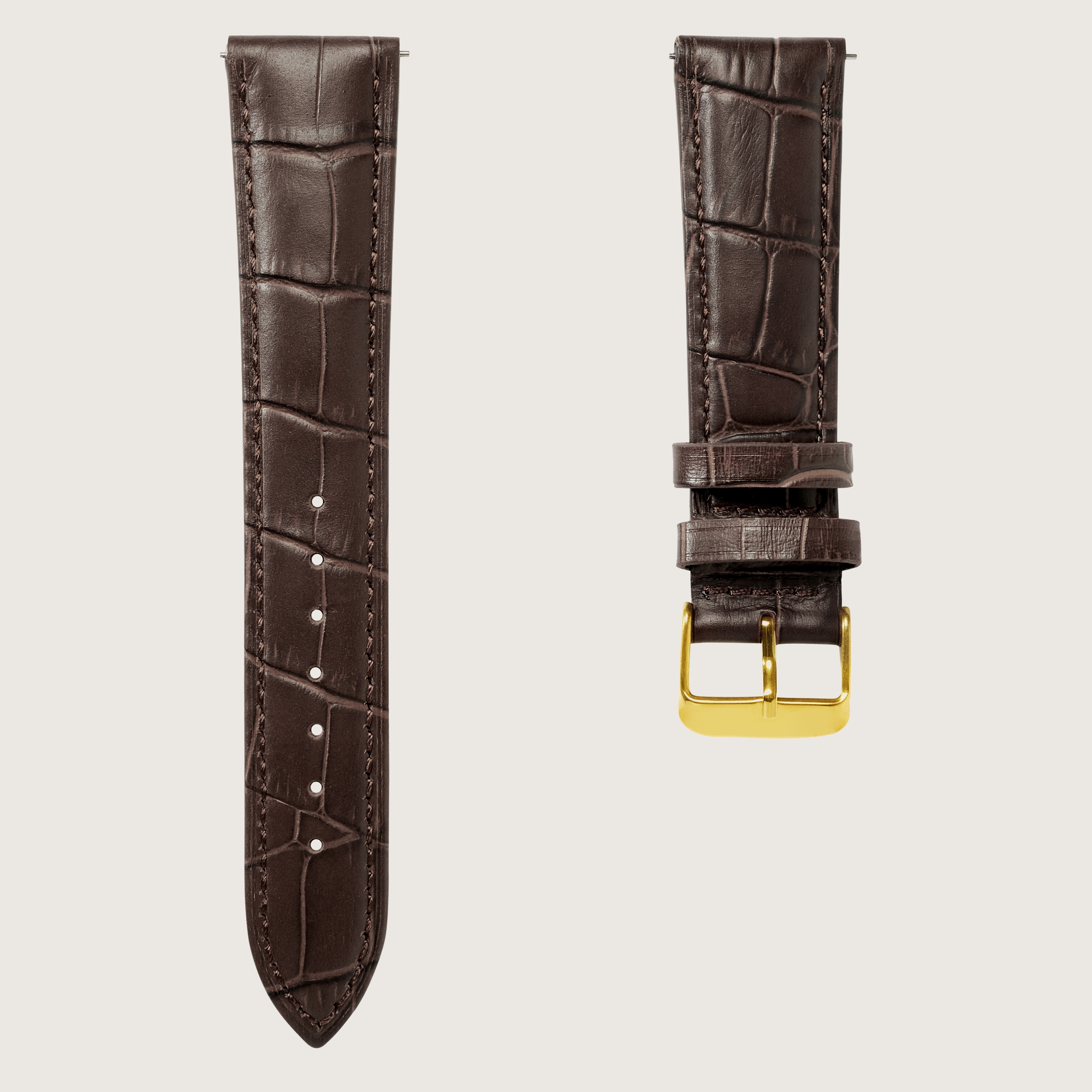 18mm Crocodile-Embossed Dark-Brown Leather Watch Strap with Gold