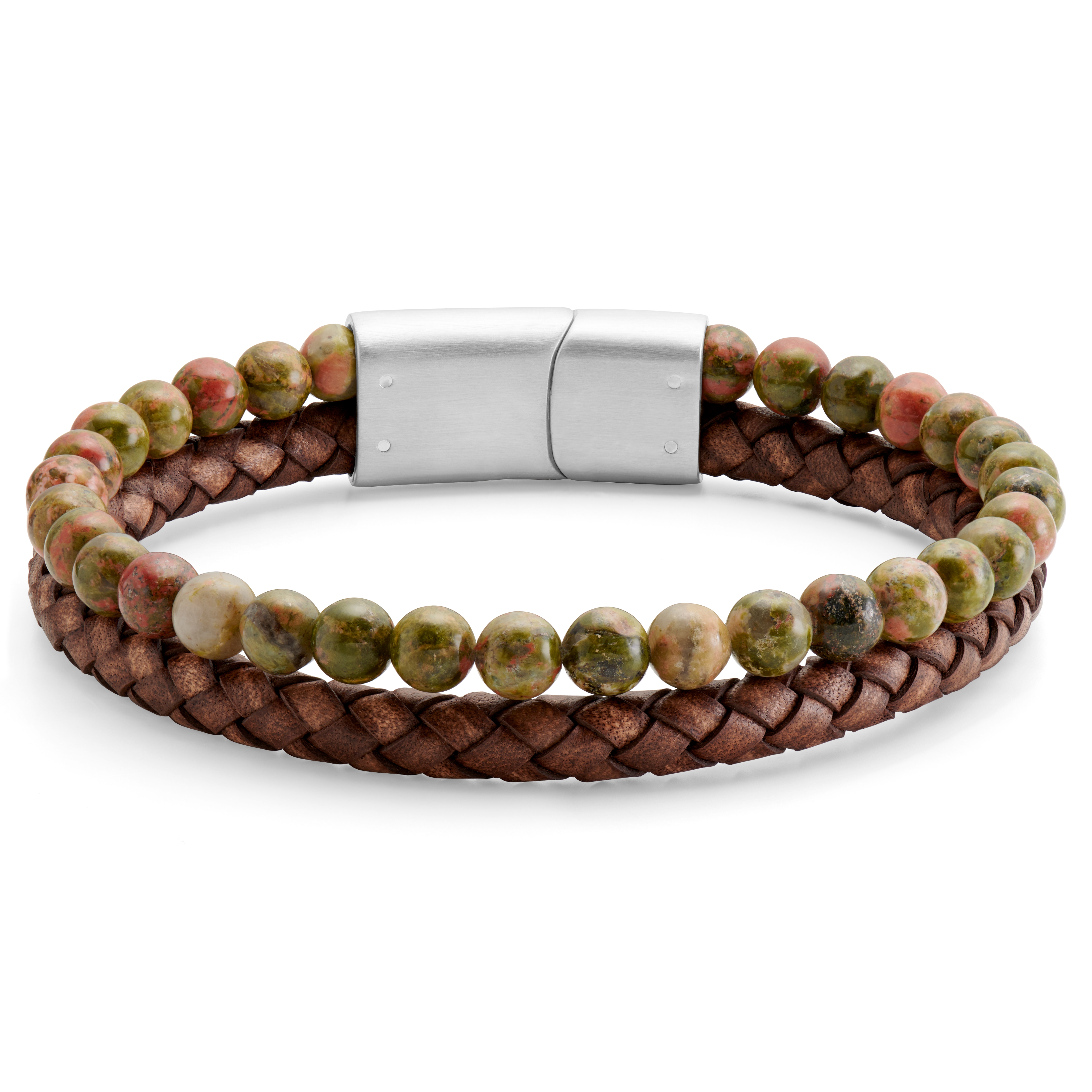 Bracciale Icon con Unakite e pelle vintage - 2