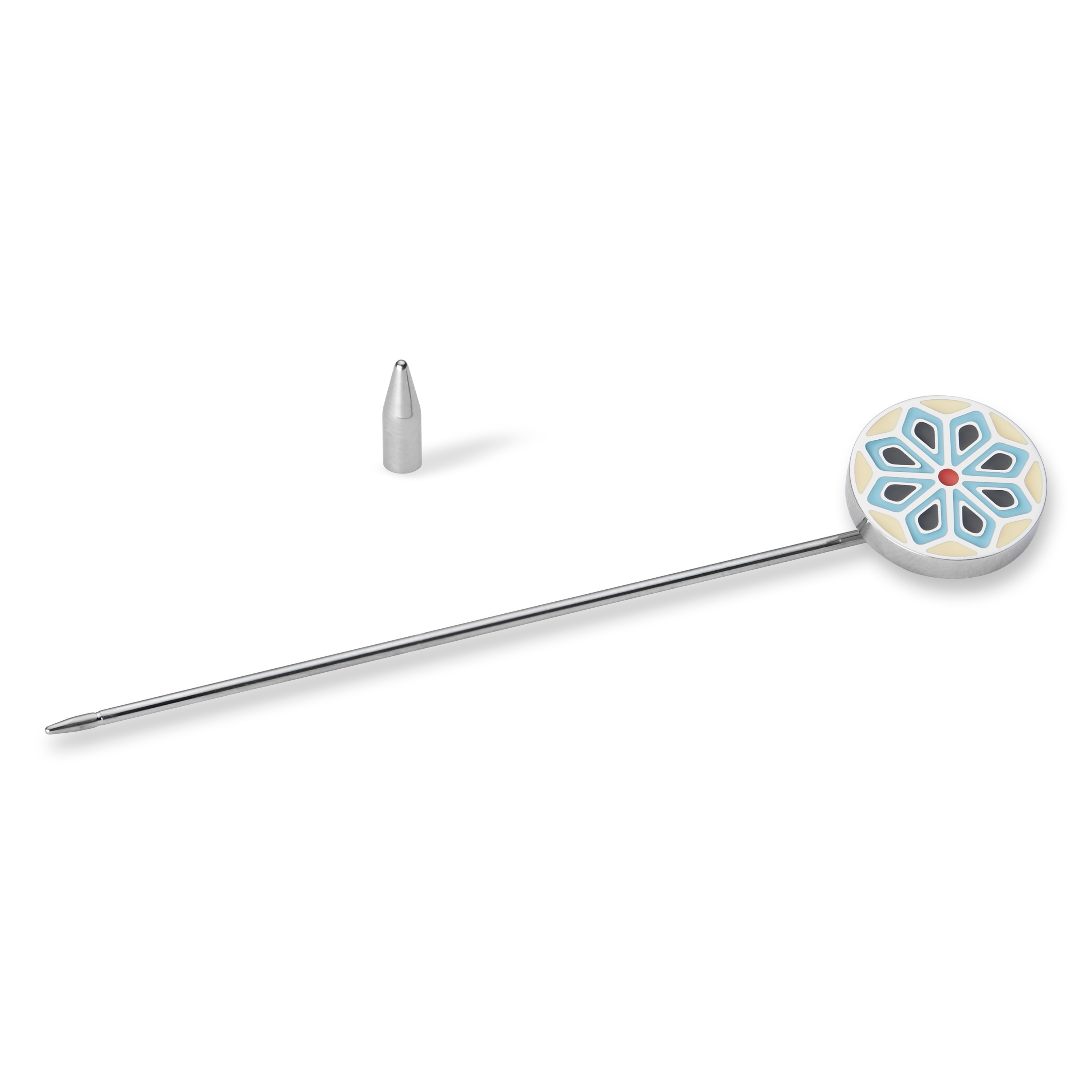 Geo Remix | Light Beige, Sky Blue & Cherry Red Bailey Pattern Lapel Pin - 3