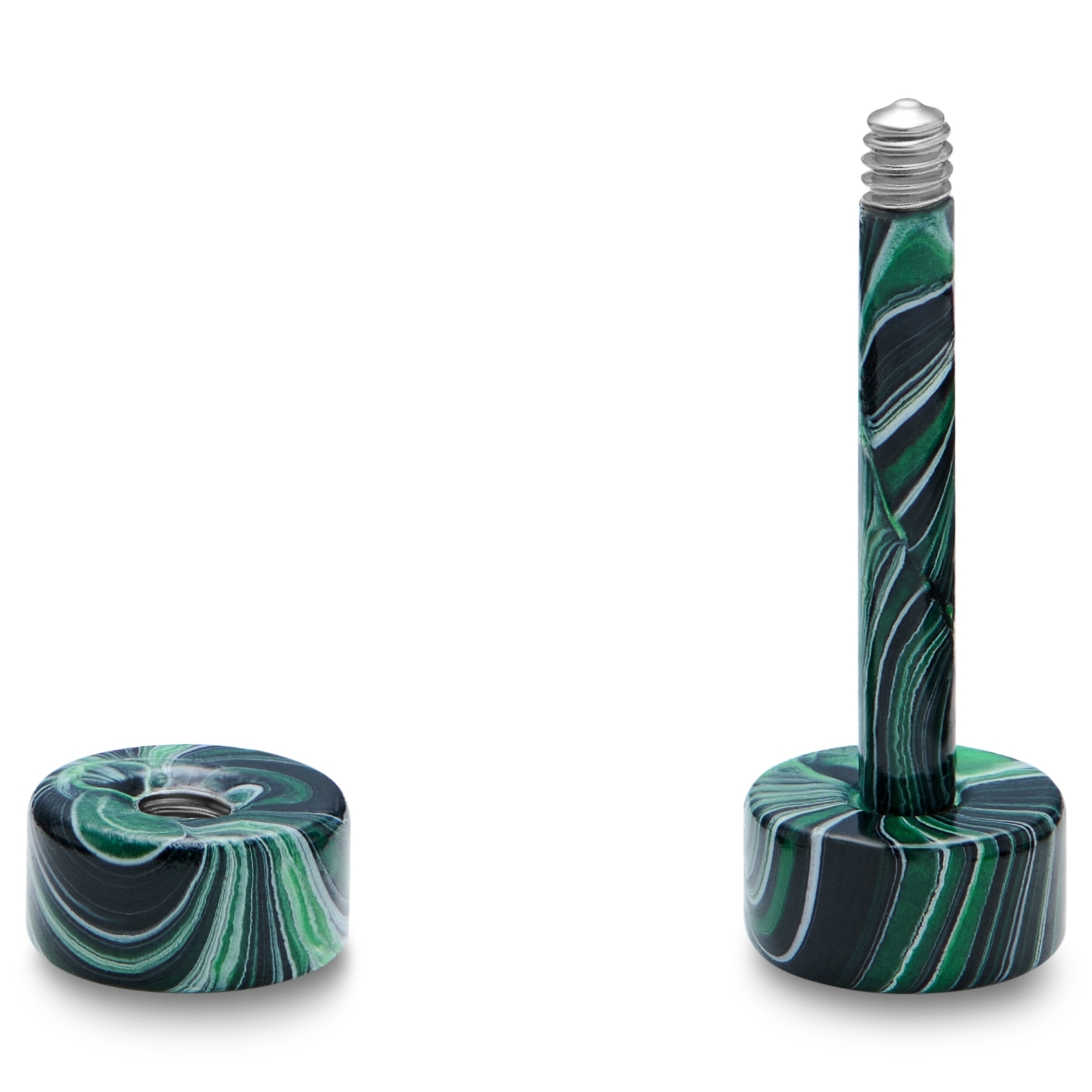 Satago | 4 mm Falsk Vektstang Stud Øredobb av Sort og Grønt Rustfritt Stål - 2