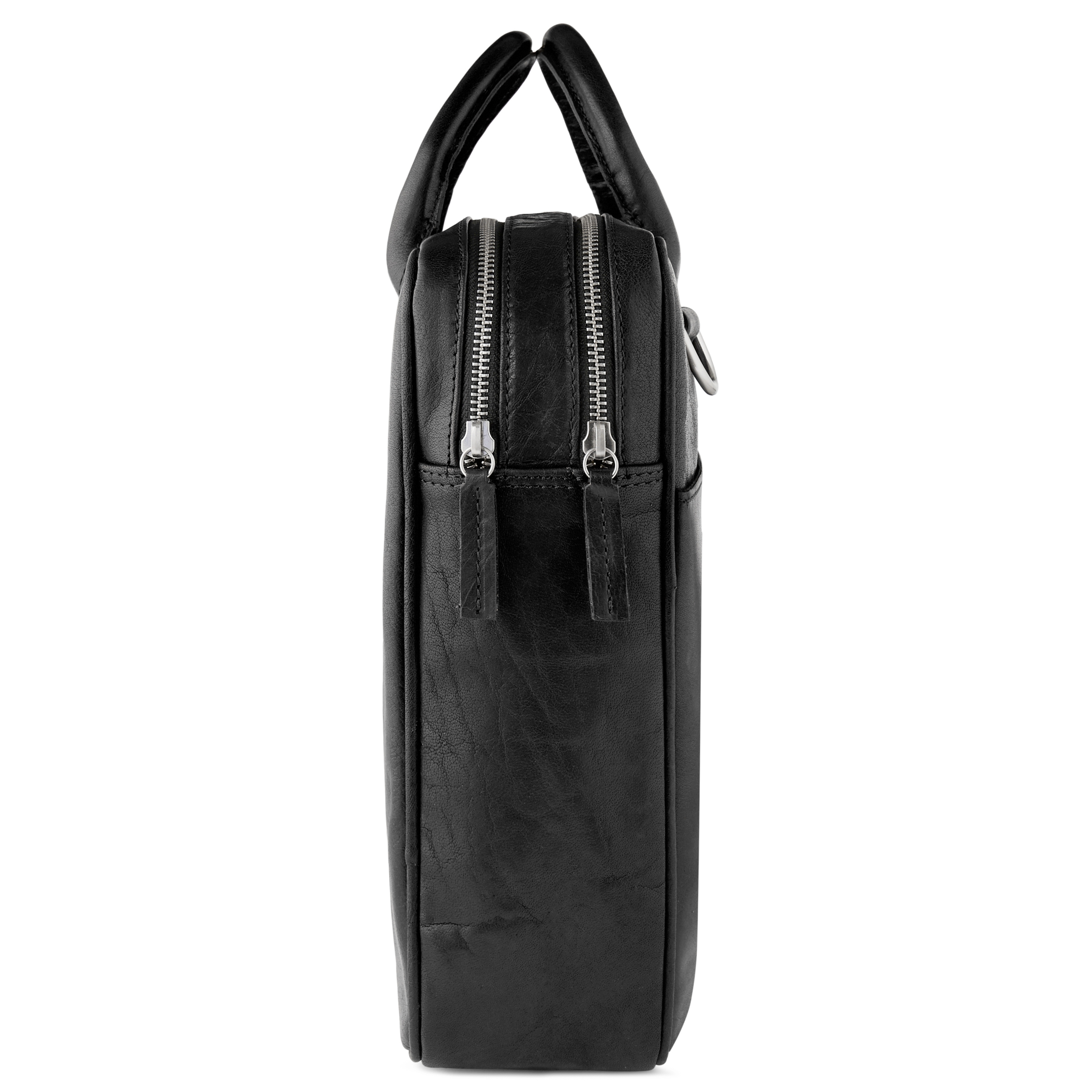 Montreal Executive Schwarze Doppelreißverschluss Ledertasche - 4