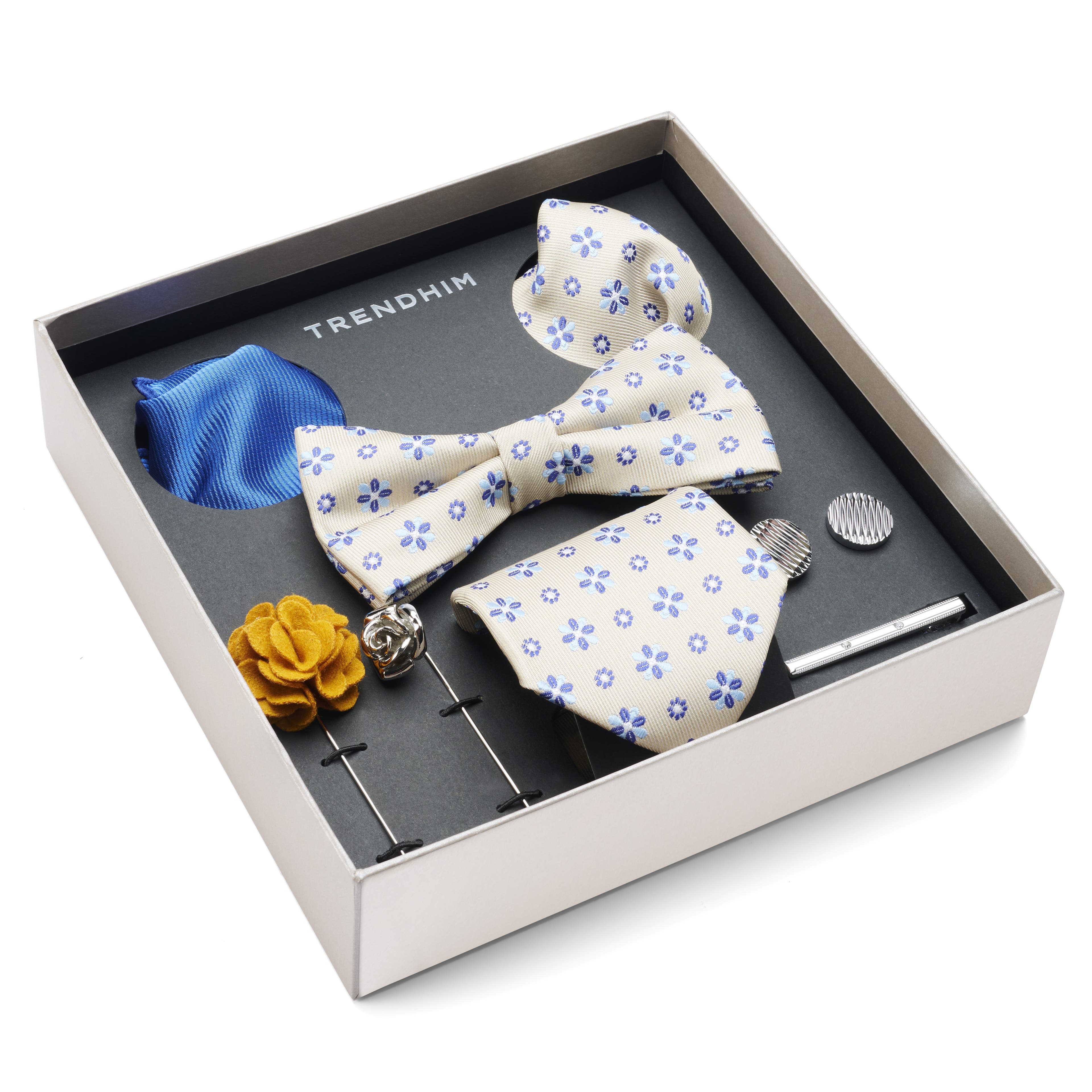 Boîte-cadeau d'accessoires de costume | Set à motifs floraux beige & bleu