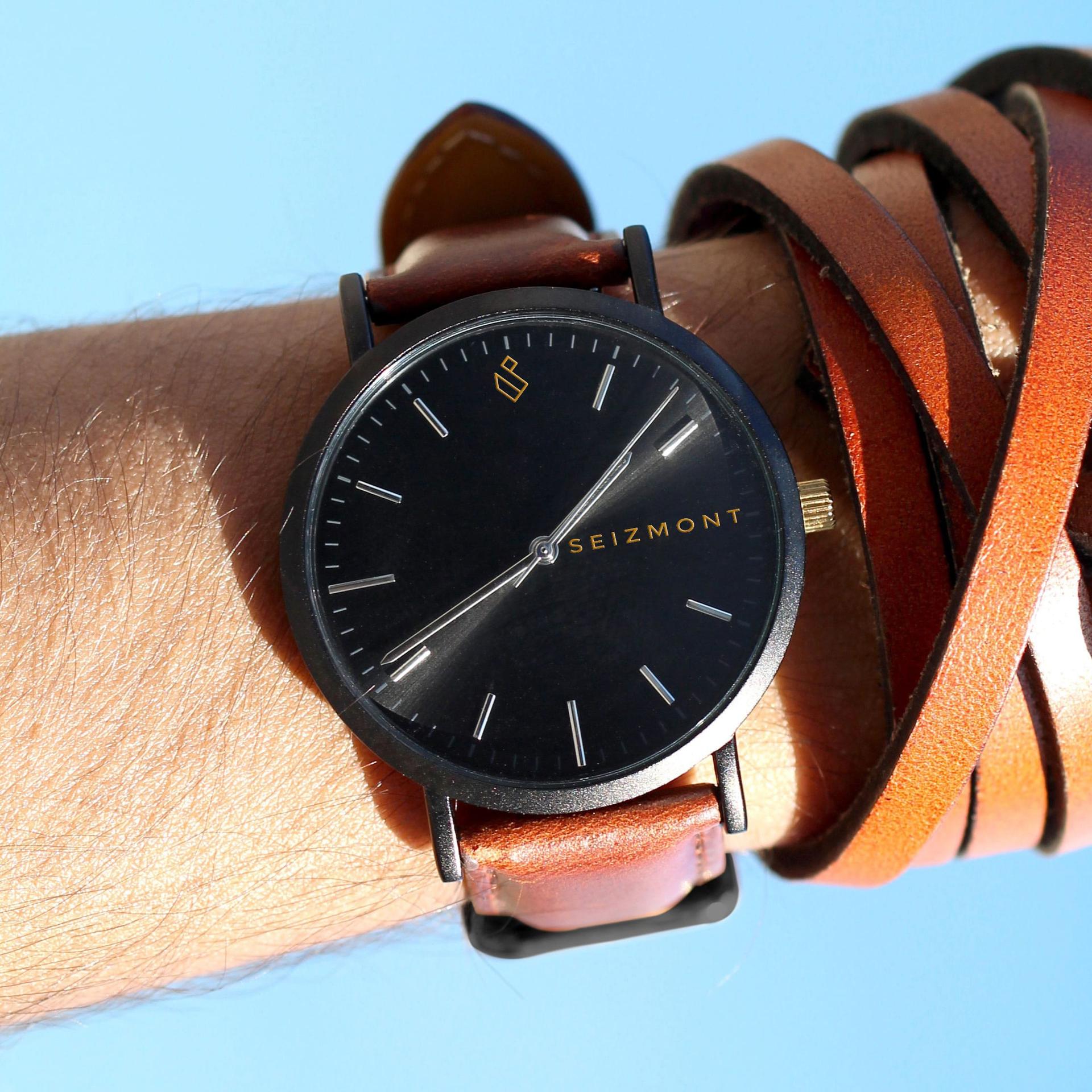 Moment Black Minimalist Dress Watch With Black Dial Rust Leather Moment Black Minimalist Dress Watch With Black Dial Rust Leather