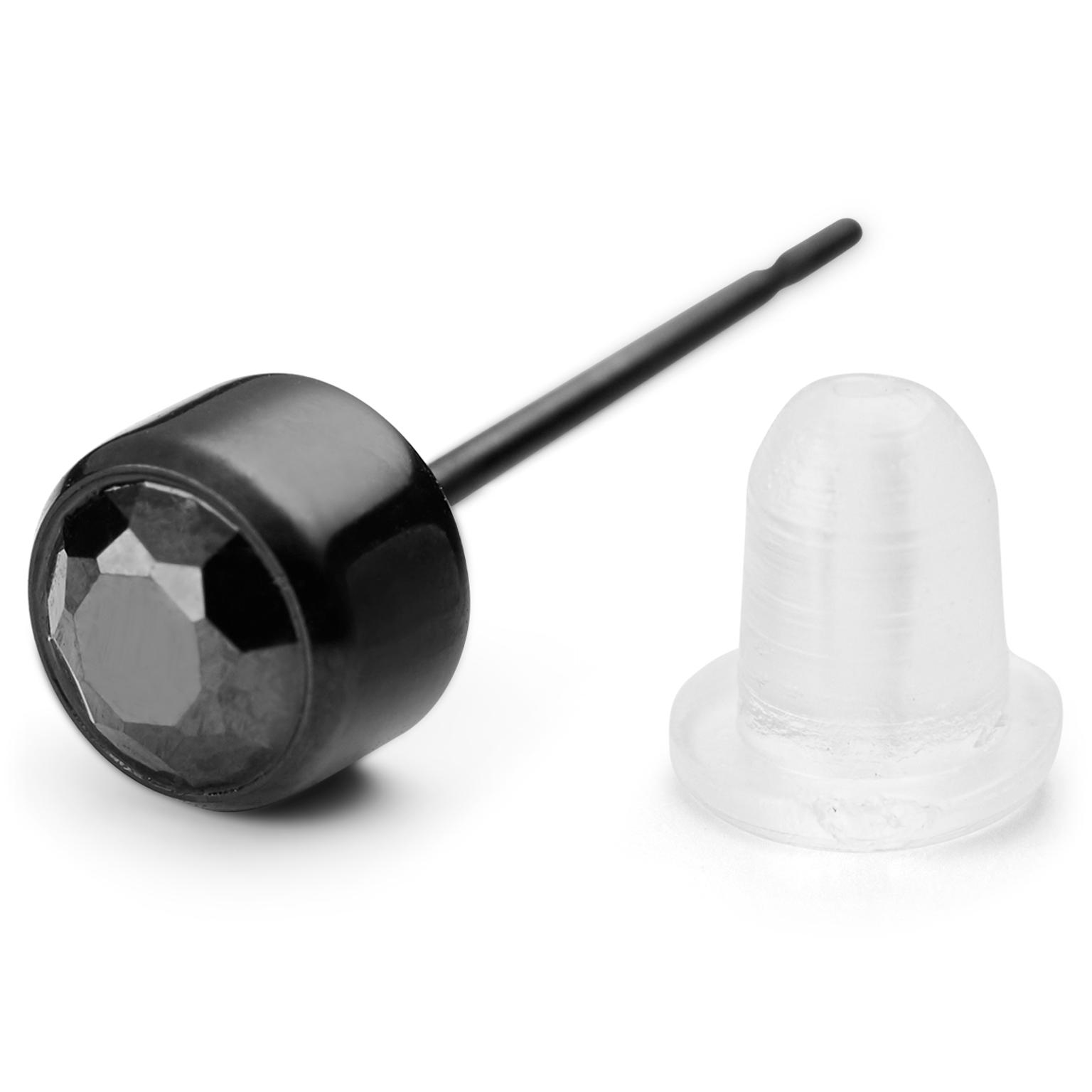 4 mm Black Round Zirconia & Black Stainless Steel Stud Earring 4 mm Black Round Zirconia & Black Stainless Steel Stud Earring