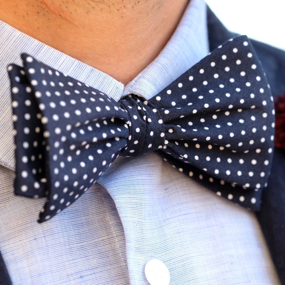 hover: Navy Blue Dotted Cotton Self-Tie Bow Tie hover: Navy Blue Dotted Cotton Self-Tie Bow Tie