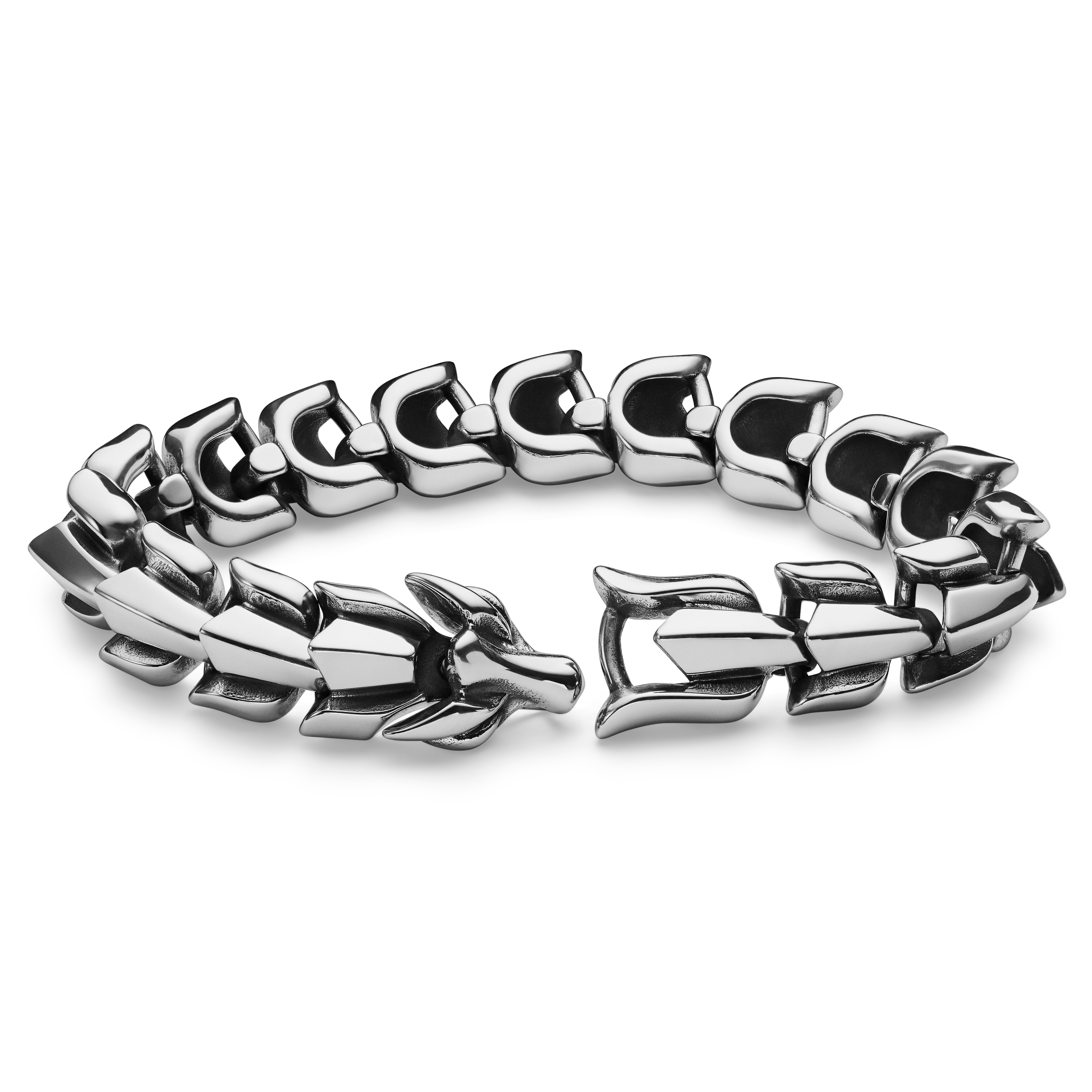 Srebrzysta bransoletka ze stali nierdzewnej z głową smoka - 2