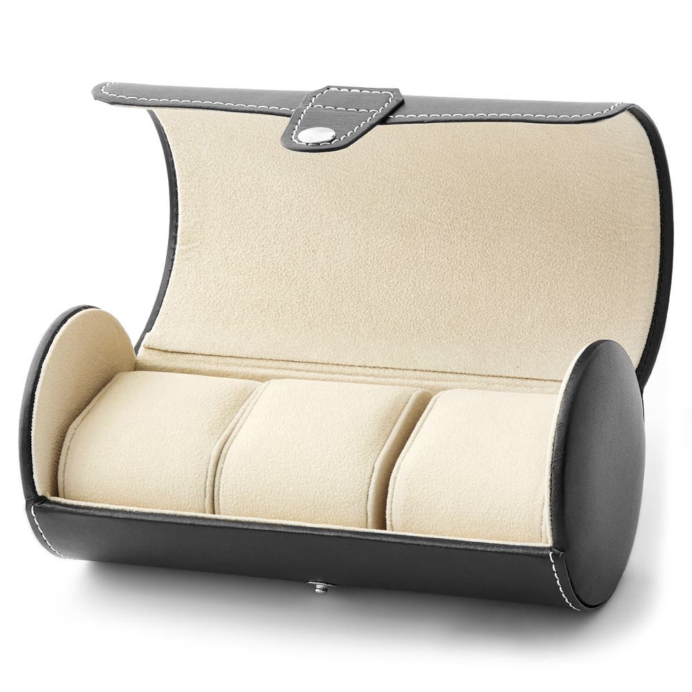 hover: Black Round Leatherette Case - 3 Watches hover: Black Round Leatherette Case - 3 Watches