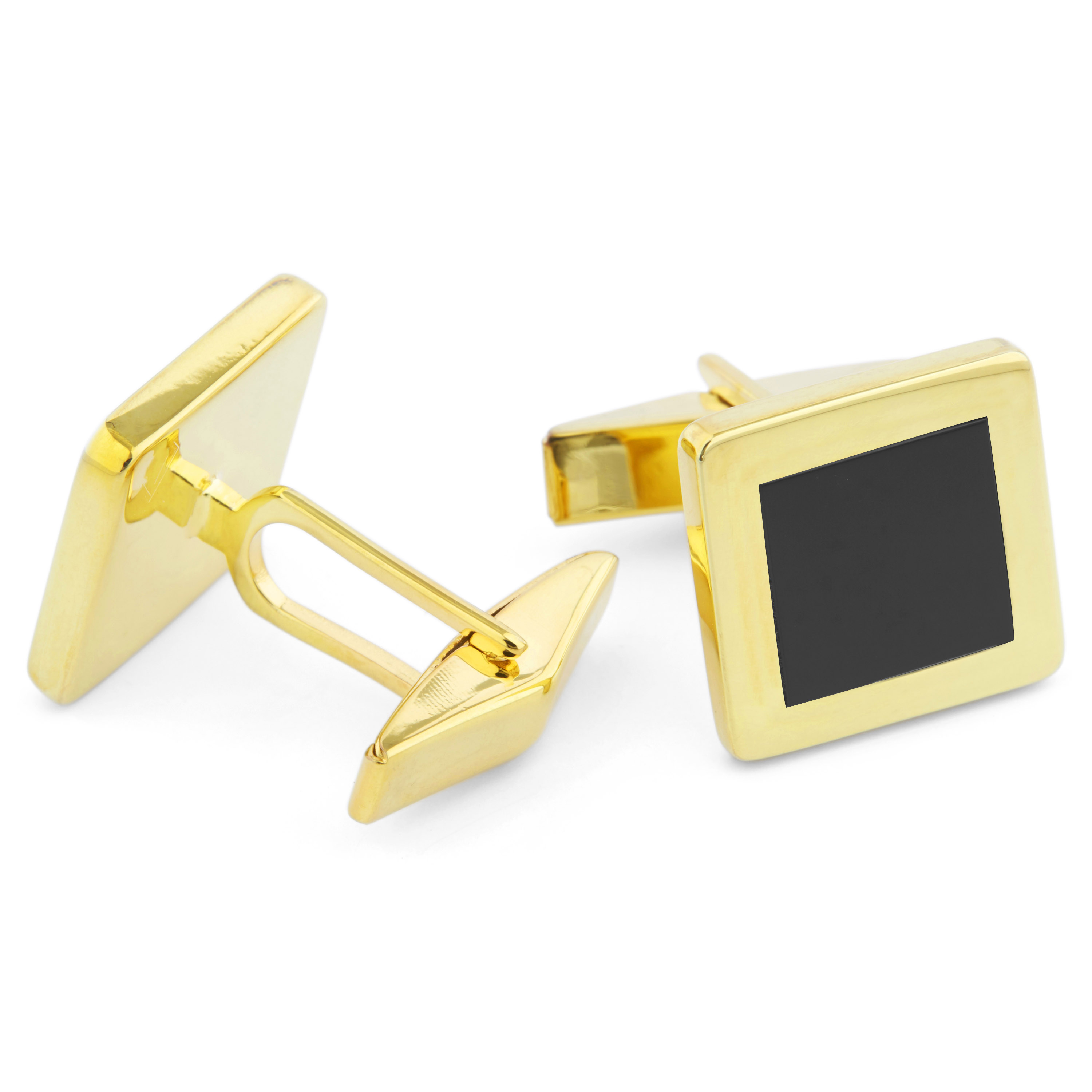 Manschettknappar med Inlagda Svarta Stenar i Guld & 925s - 2